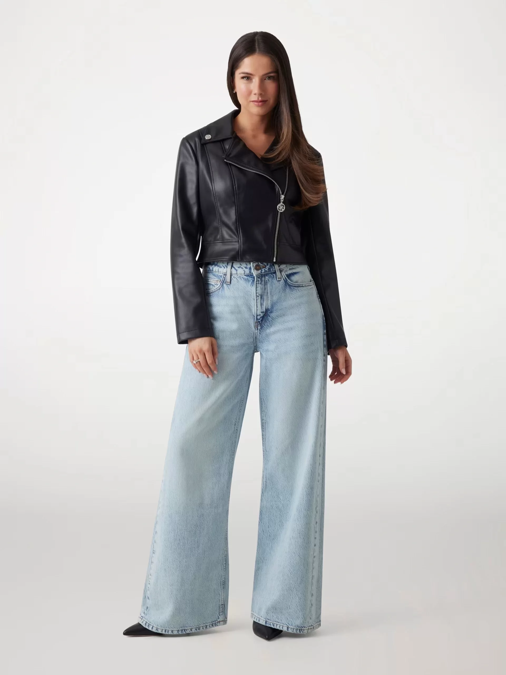 Guess Clemence Pu Leather Jacket Kadın Siyah Ceket W5RL22WE480-JBLK
