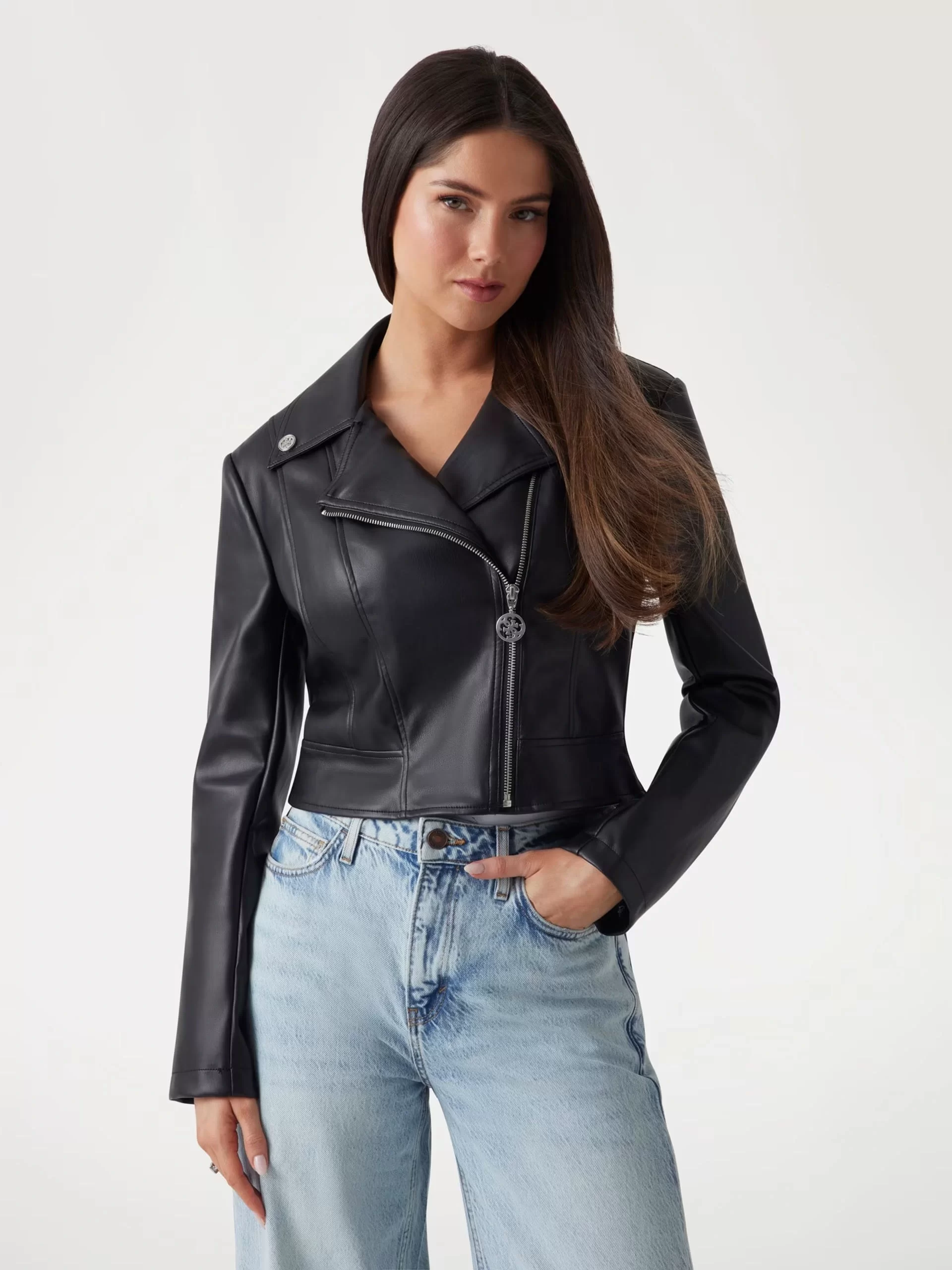 Guess Clemence Pu Leather Jacket Kadın Siyah Ceket W5RL22WE480-JBLK