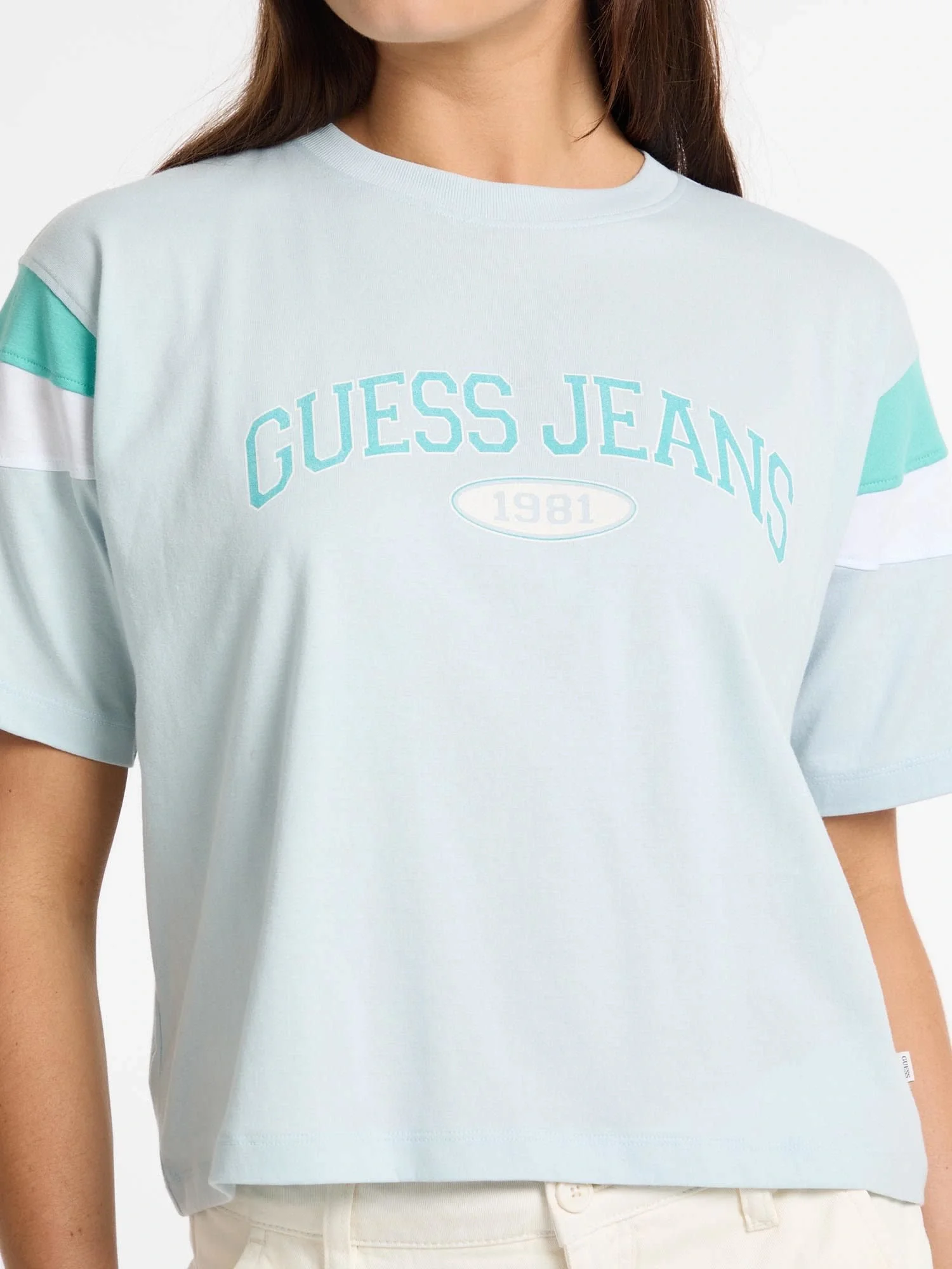 Guess Jeans GJ SS CN BOXY PIECED TEE Kadın Mavi T-shirt W5GI21K8HM0-G7O7