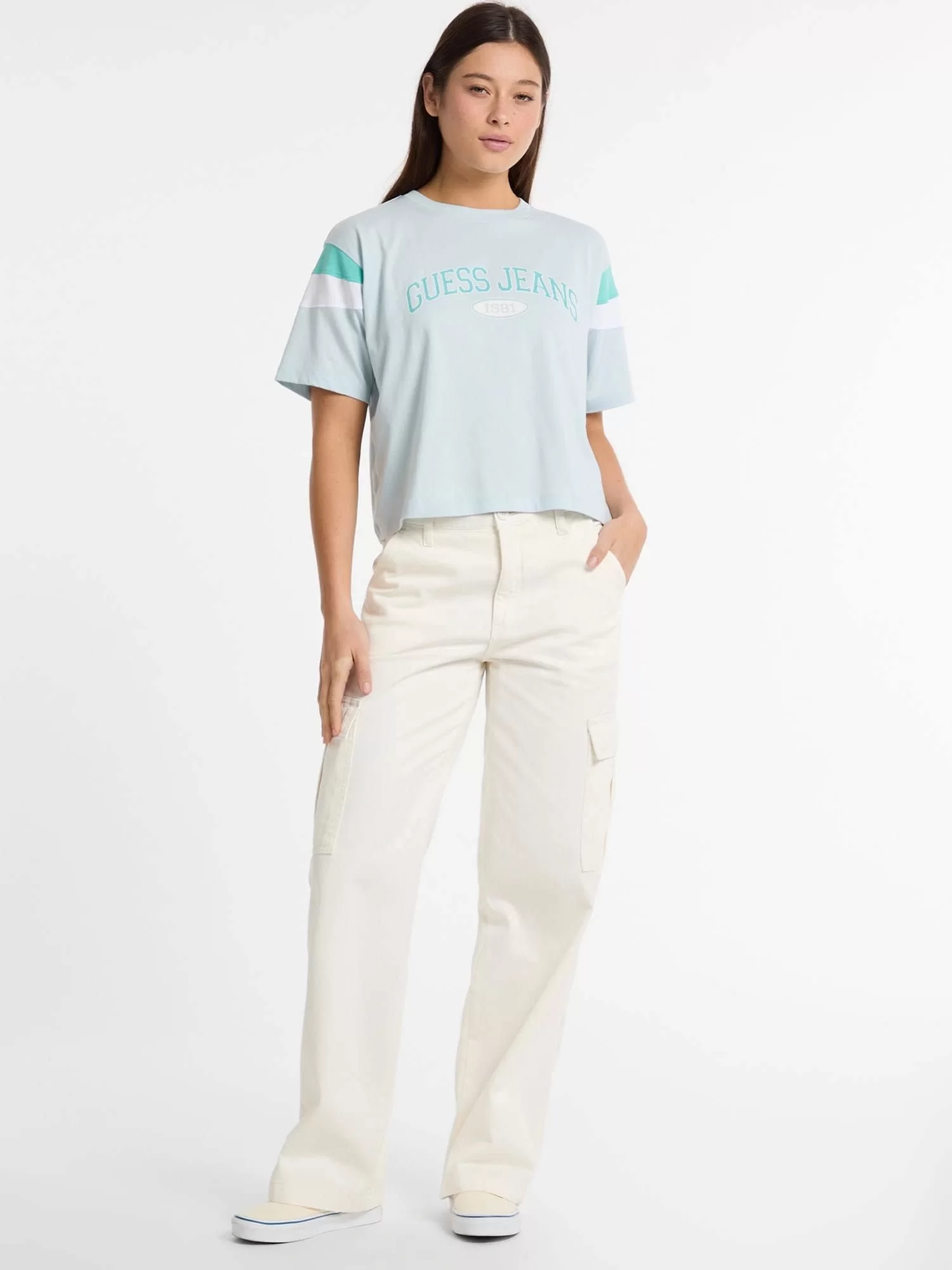 Guess Jeans GJ SS CN BOXY PIECED TEE Kadın Mavi T-shirt W5GI21K8HM0-G7O7