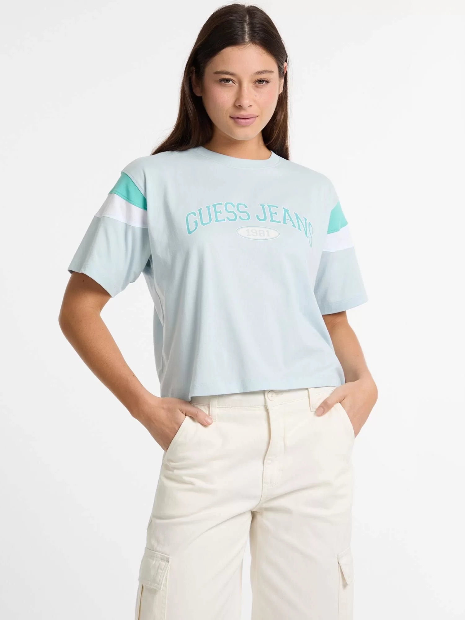 Guess Jeans GJ SS CN BOXY PIECED TEE Kadın Mavi T-shirt W5GI21K8HM0-G7O7