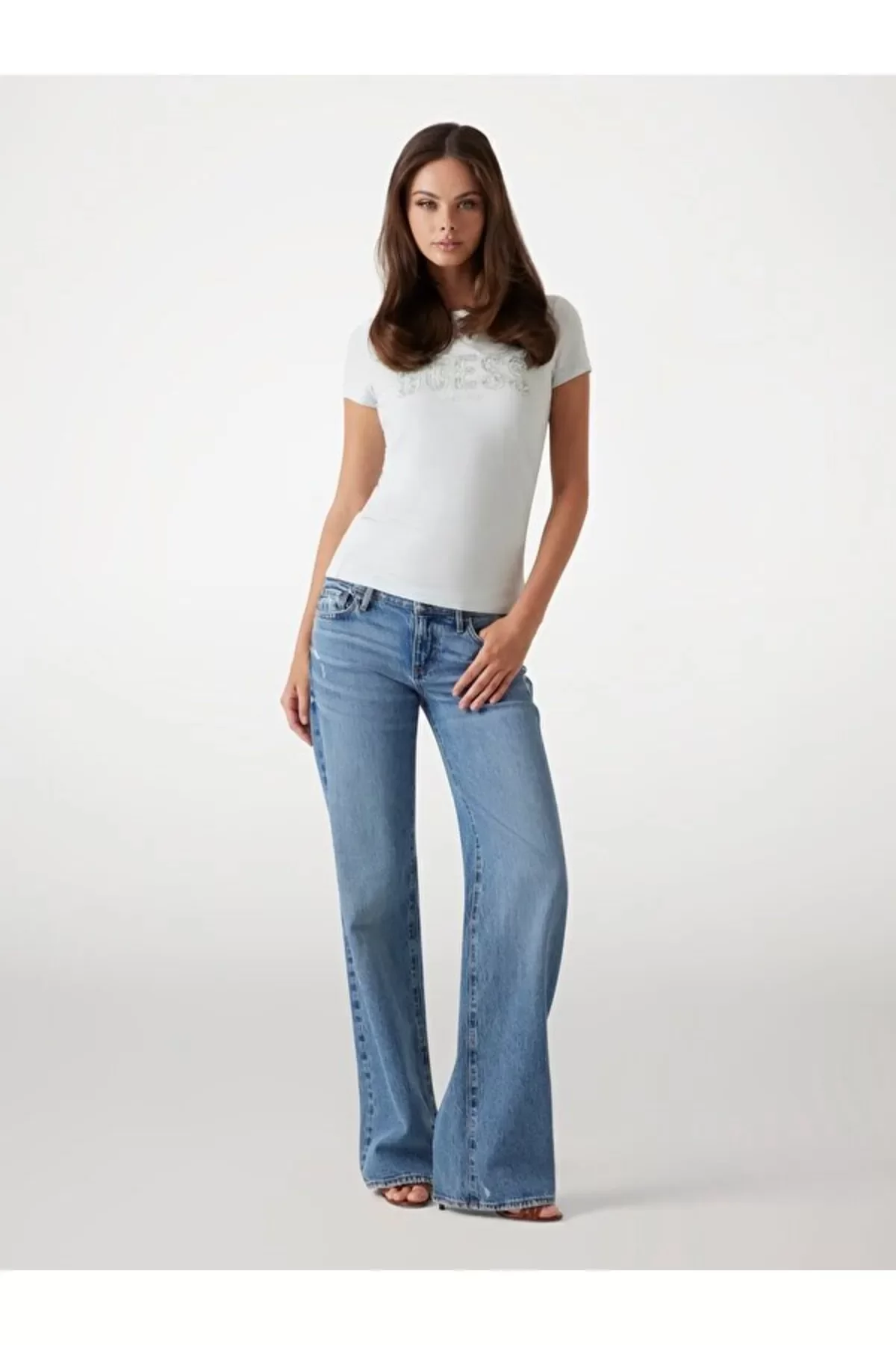 Guess CN SS LOGO LACE TEE Kadın Mavi T-shirt W5GI04J1314-A719