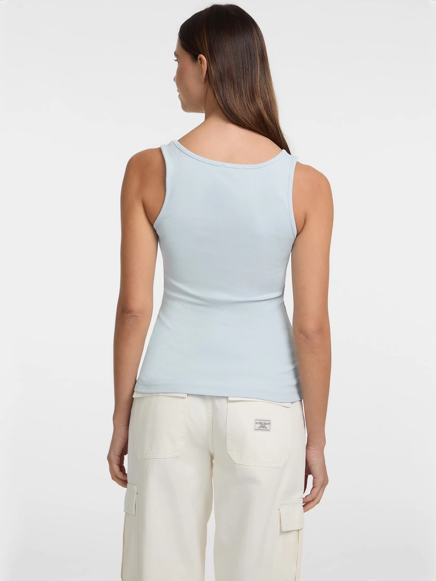 Guess jeans Gj Tank Top Slım Rıb Embro Kadın Mavi Atlet W5GP26KA0H1-G7O7