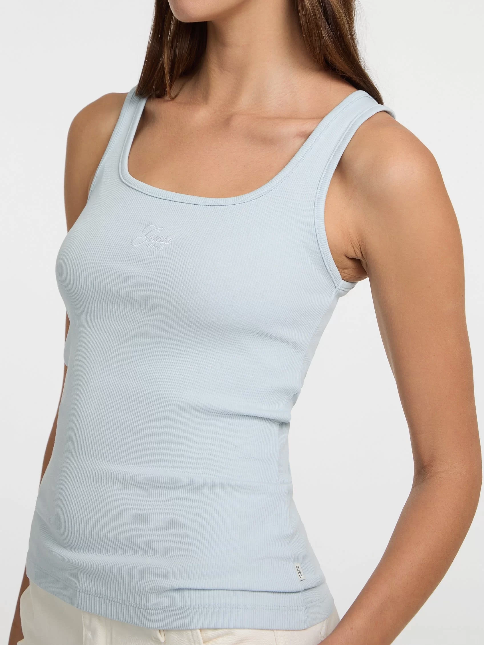 Guess jeans Gj Tank Top Slım Rıb Embro Kadın Mavi Atlet W5GP26KA0H1-G7O7