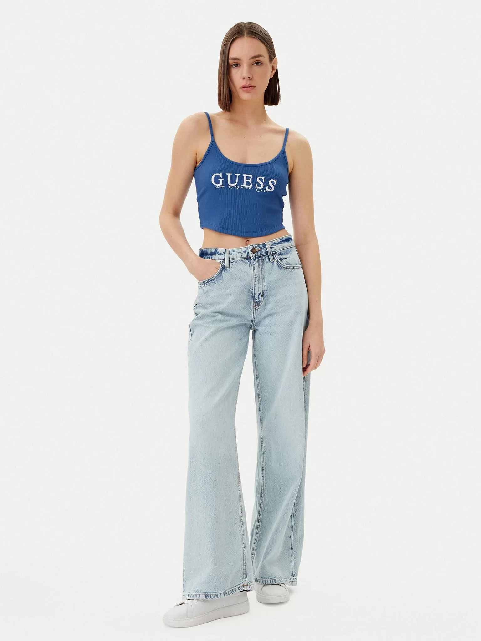 Guess SUNFLOWER RIB TOP Kadın Mavi Atlet V5GP16K8RT2-G7ER