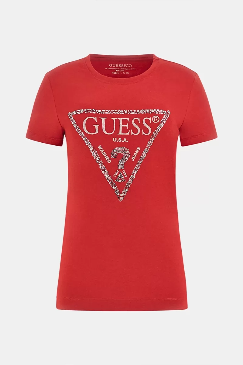 Guess Ss Cn Shıny Trıangle Tee Kadın Kırmızı T-Shirt W5RI11J1314-A51D