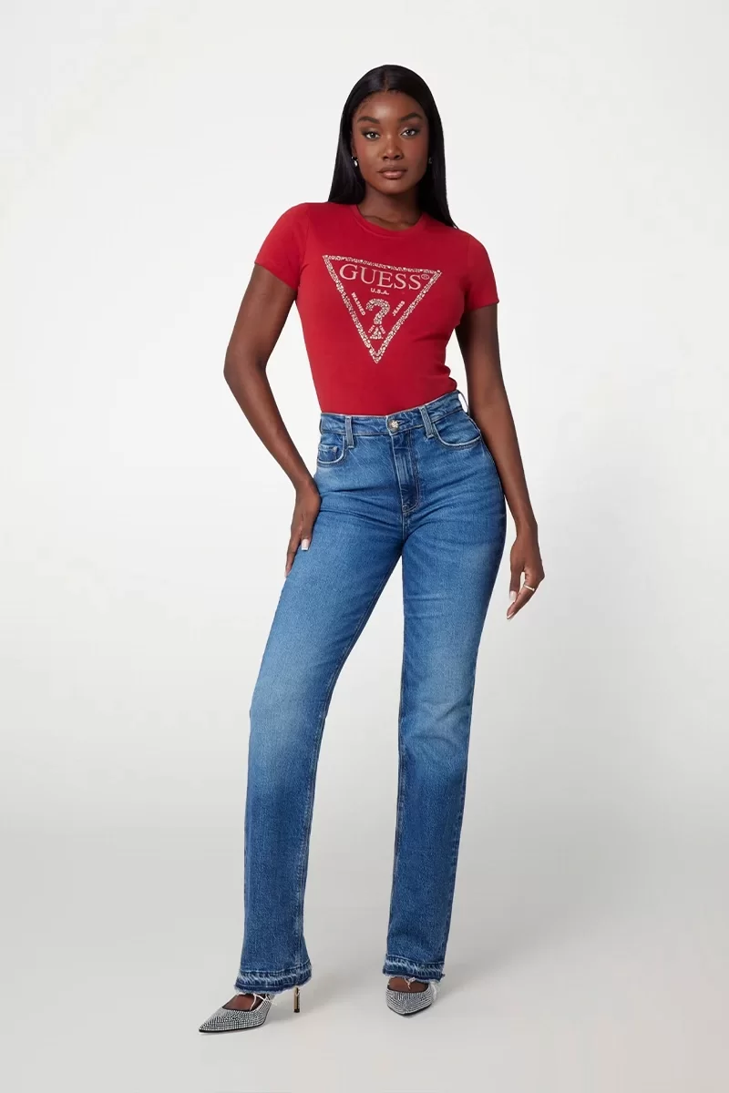 Guess Ss Cn Shıny Trıangle Tee Kadın Kırmızı T-Shirt W5RI11J1314-A51D