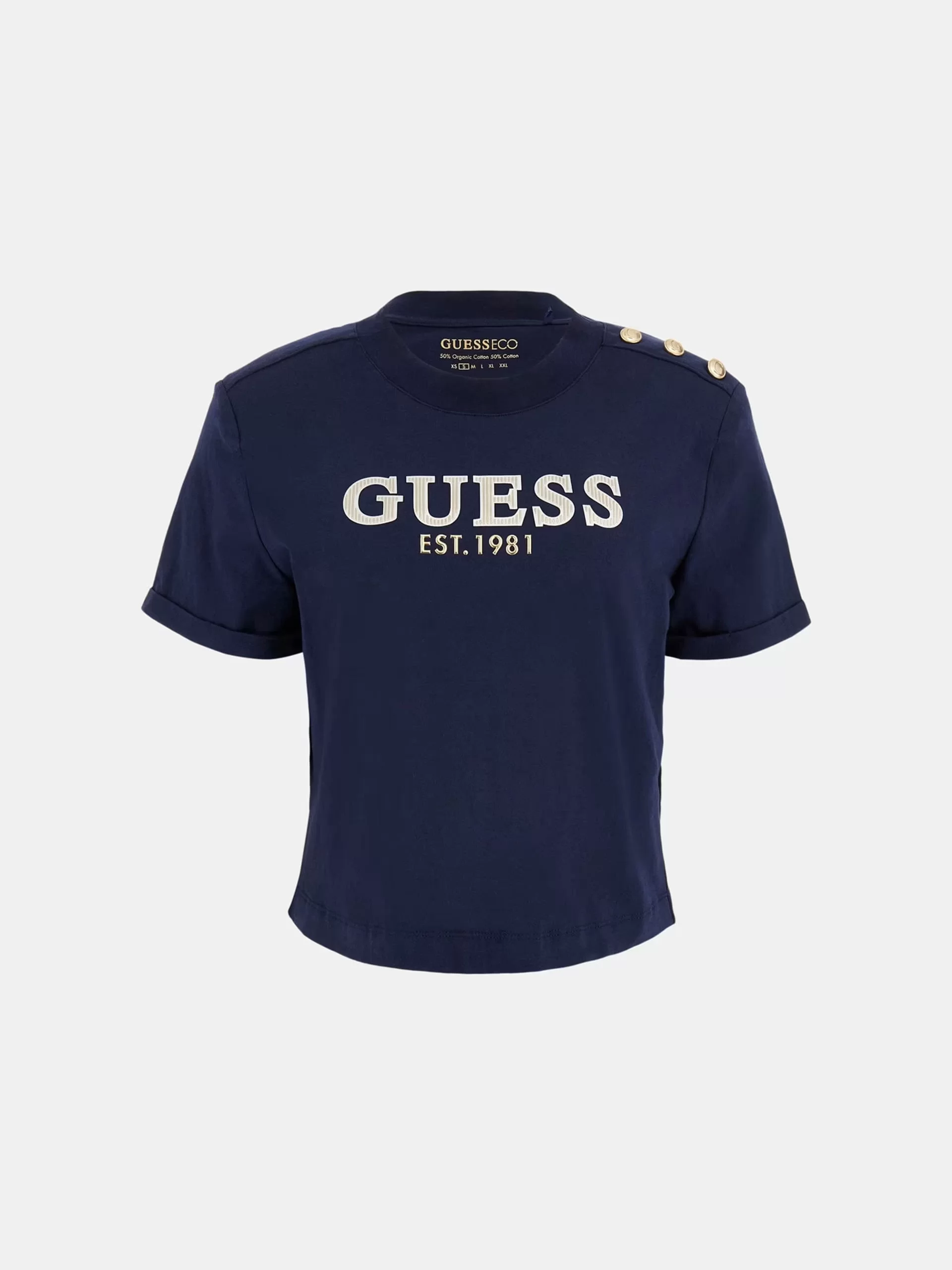 Guess CN SS CROPPED WASHED LOGO TEE Kadın Lacivert T-shirt W5GI15K8FQ4-G7P1