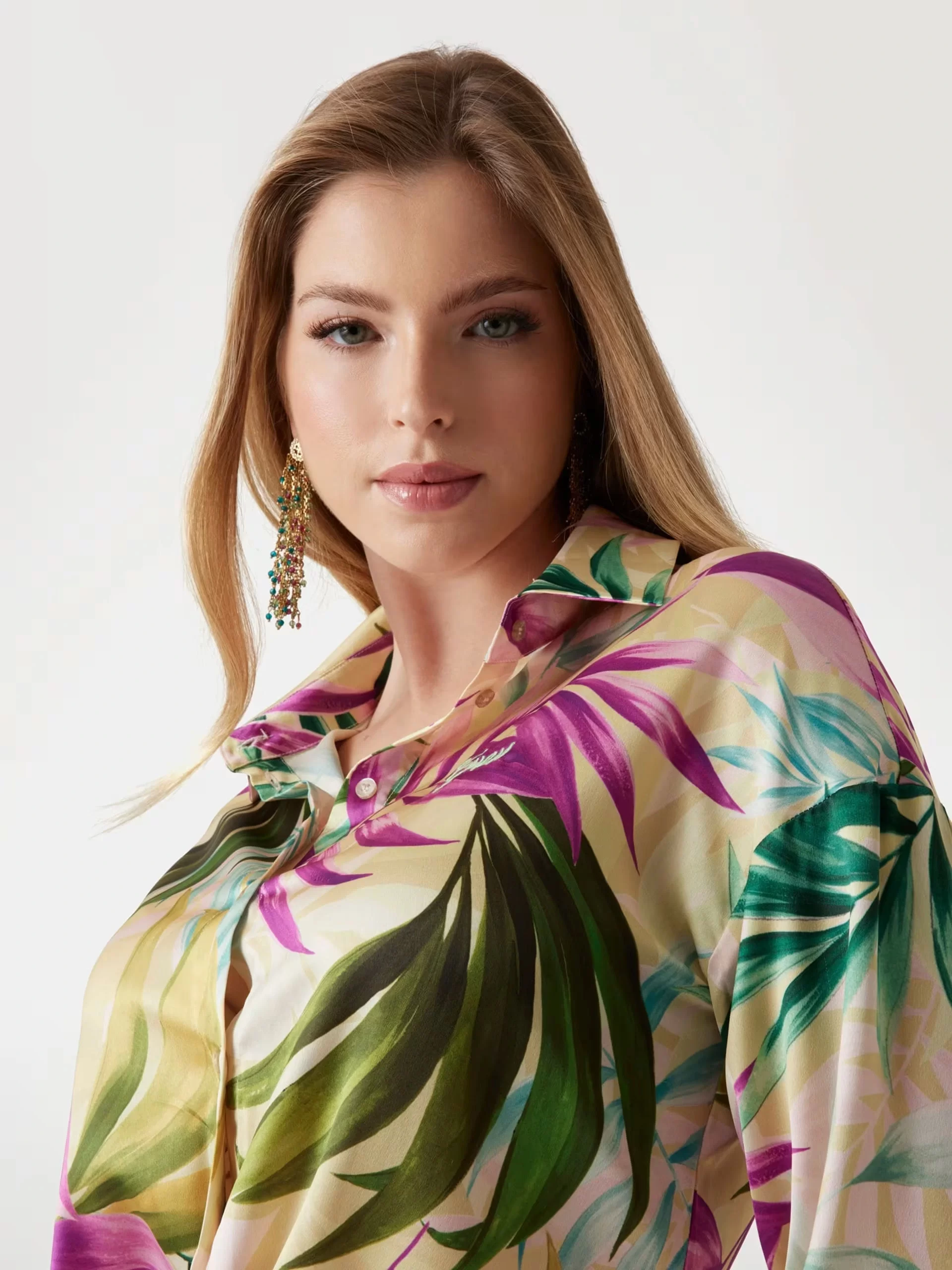 Guess LS BOWED JUN SHIRT Kadın Çok Renkli Gömlek W5GH0IWH9C2-P8FY