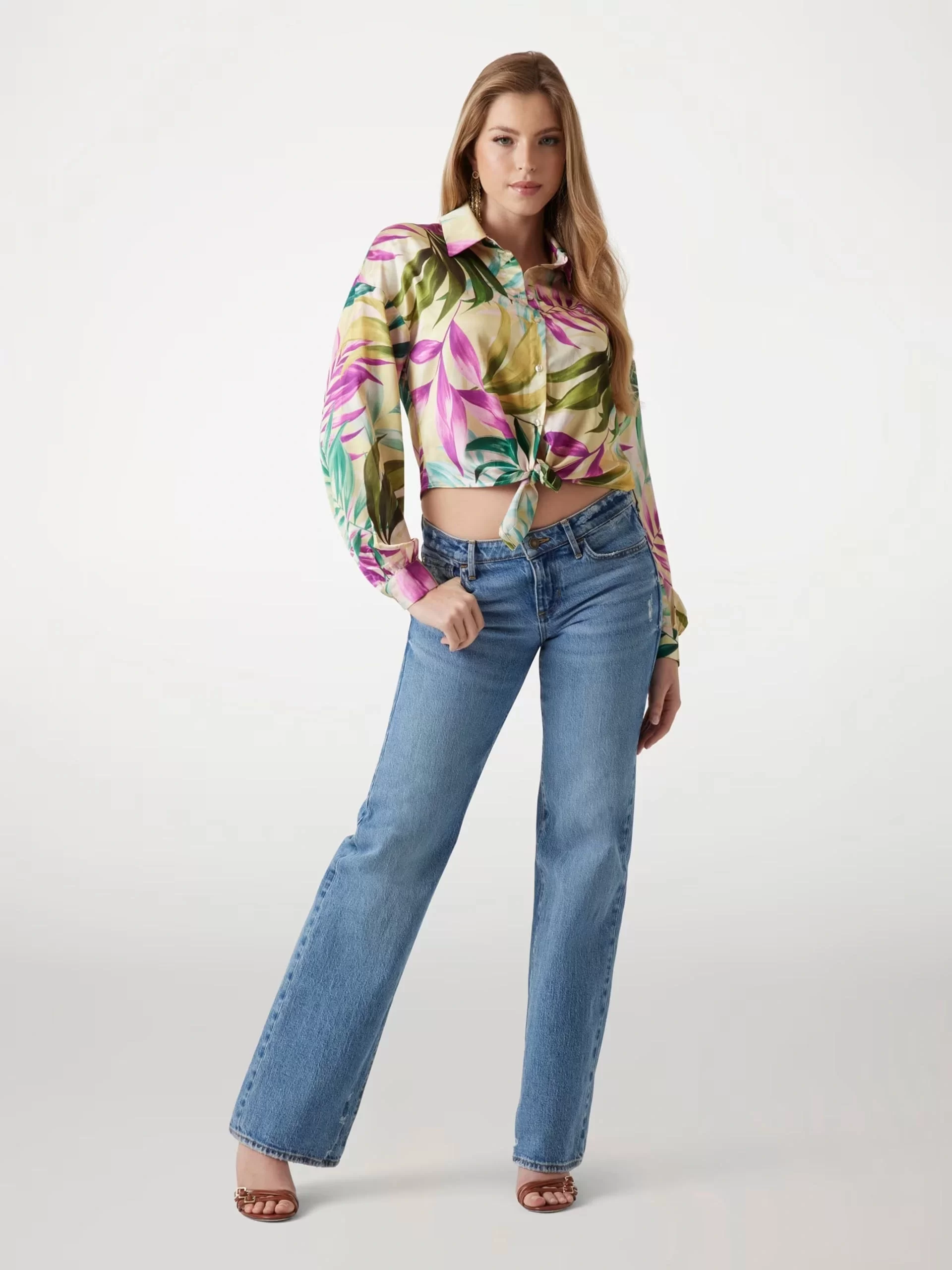 Guess LS BOWED JUN SHIRT Kadın Çok Renkli Gömlek W5GH0IWH9C2-P8FY