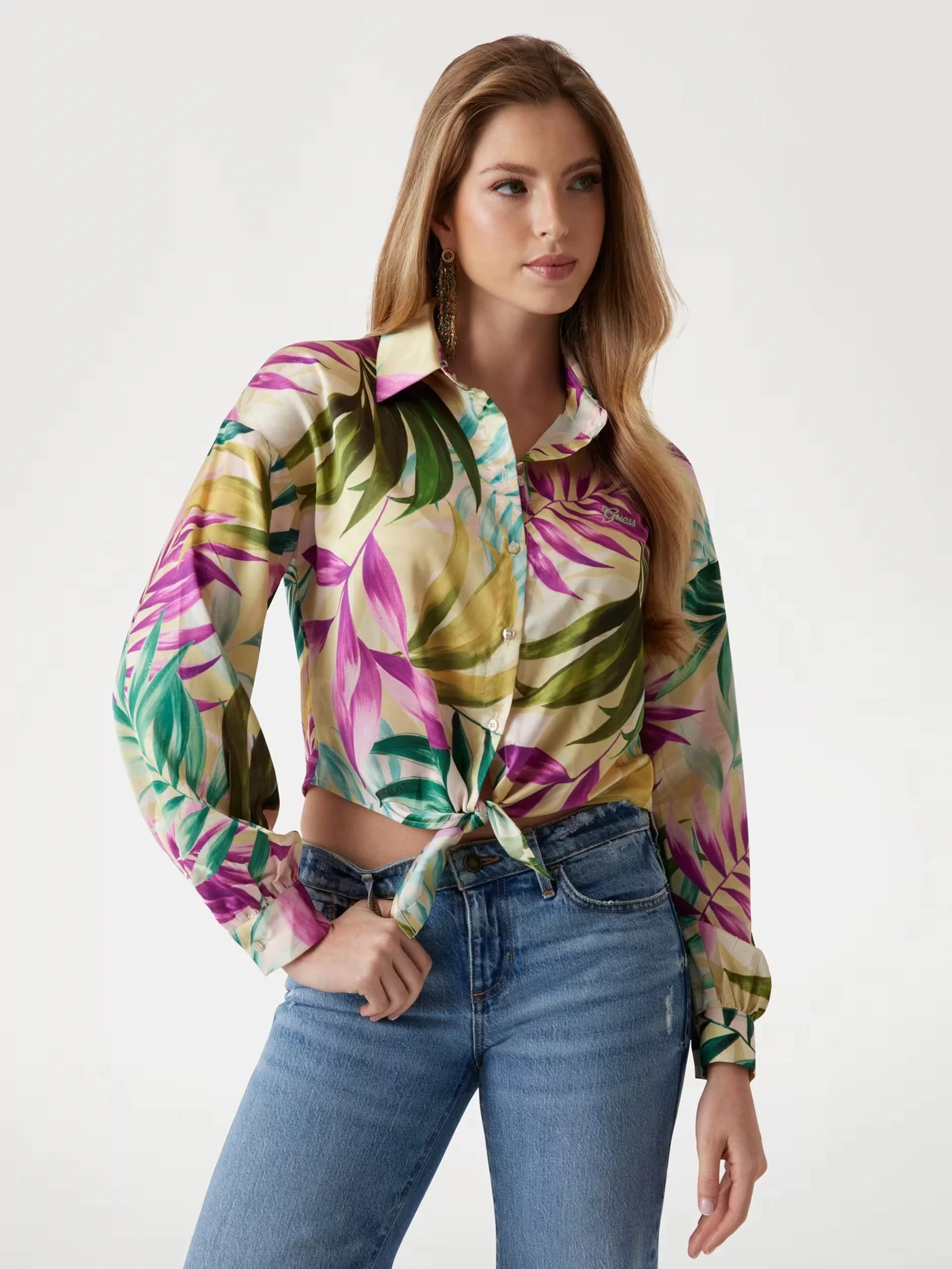 Guess LS BOWED JUN SHIRT Kadın Çok Renkli Gömlek W5GH0IWH9C2-P8FY