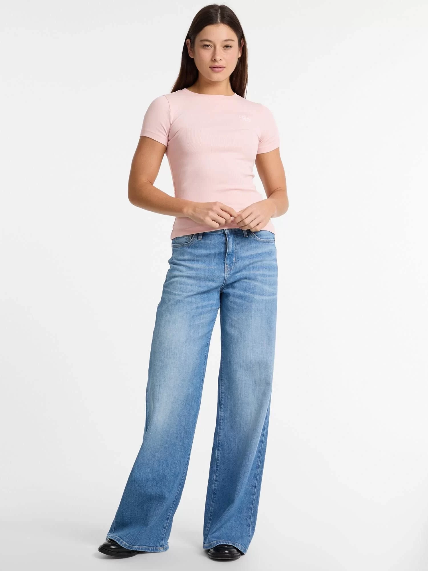 Guess jeans Gj Ss Cn Embro Slım Top Kadın Pembe T-Shirt W5GP62KA0H1-G6R4