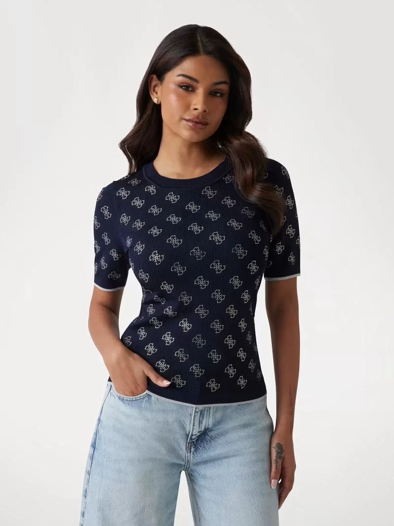 Guess Rosıe 4G Rn Ss Swtr Kadın Lacivert T-Shirt W5GR20Z3D60-G7P1