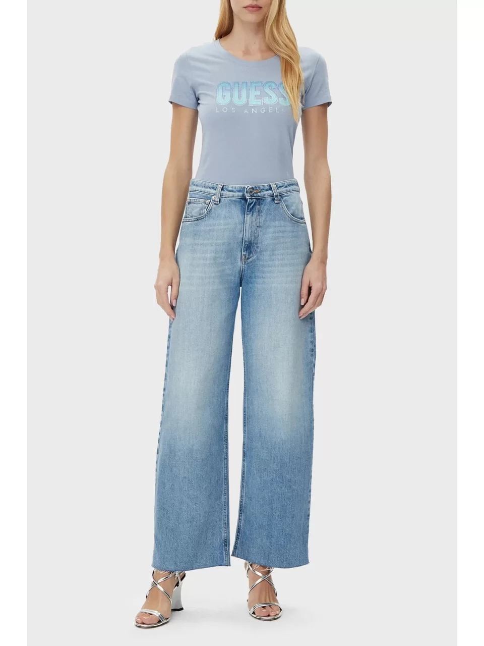 Guess CN SS GLITTER DEGRADE LOGO TEE Kadın Mavi T-shirt W5GI14J1314-A70Q