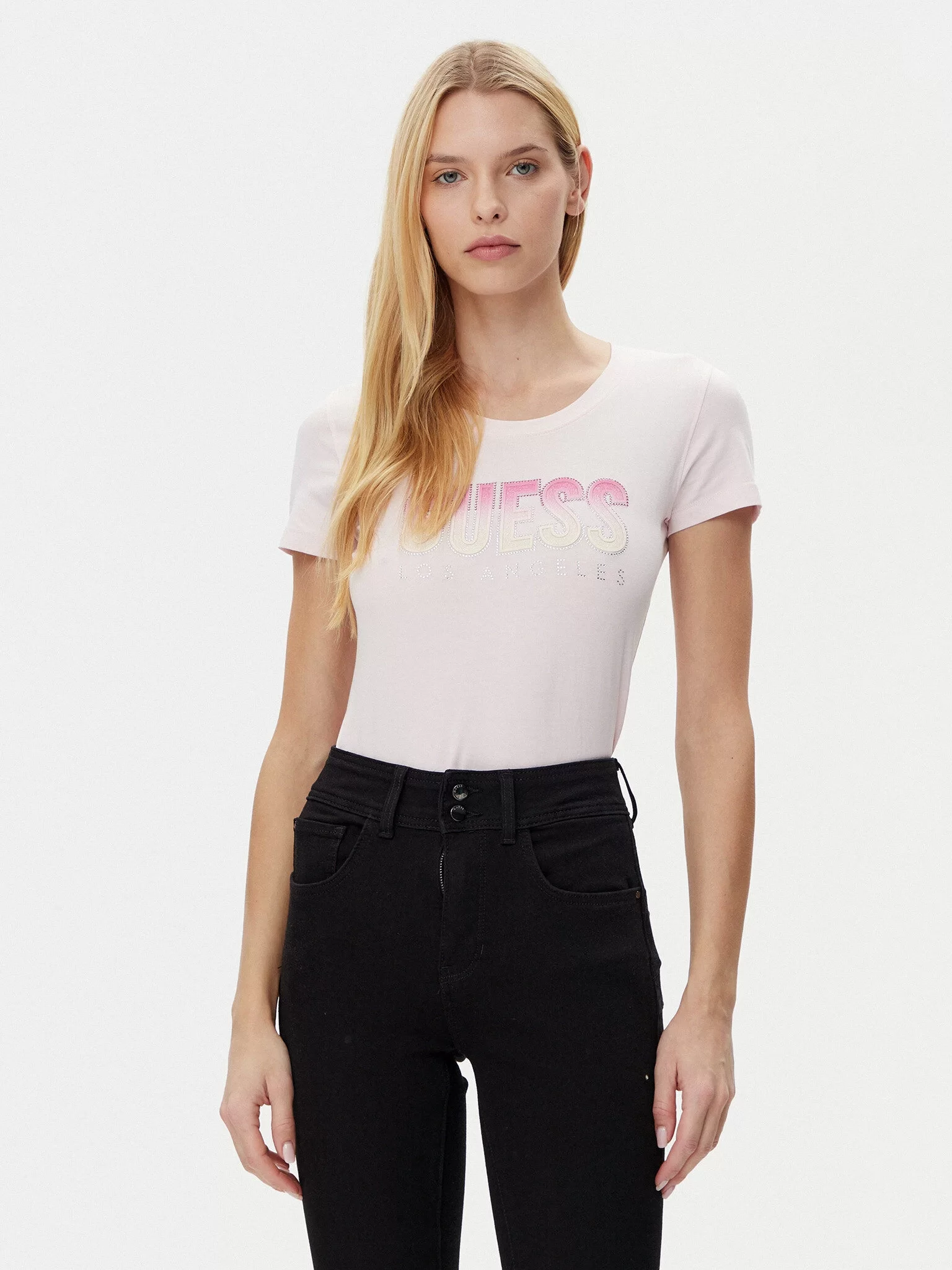 Guess Cn Ss Glıtter Degrade Logo Tee Kadın Pembe T-Shirt W5GI14J1314-A60W