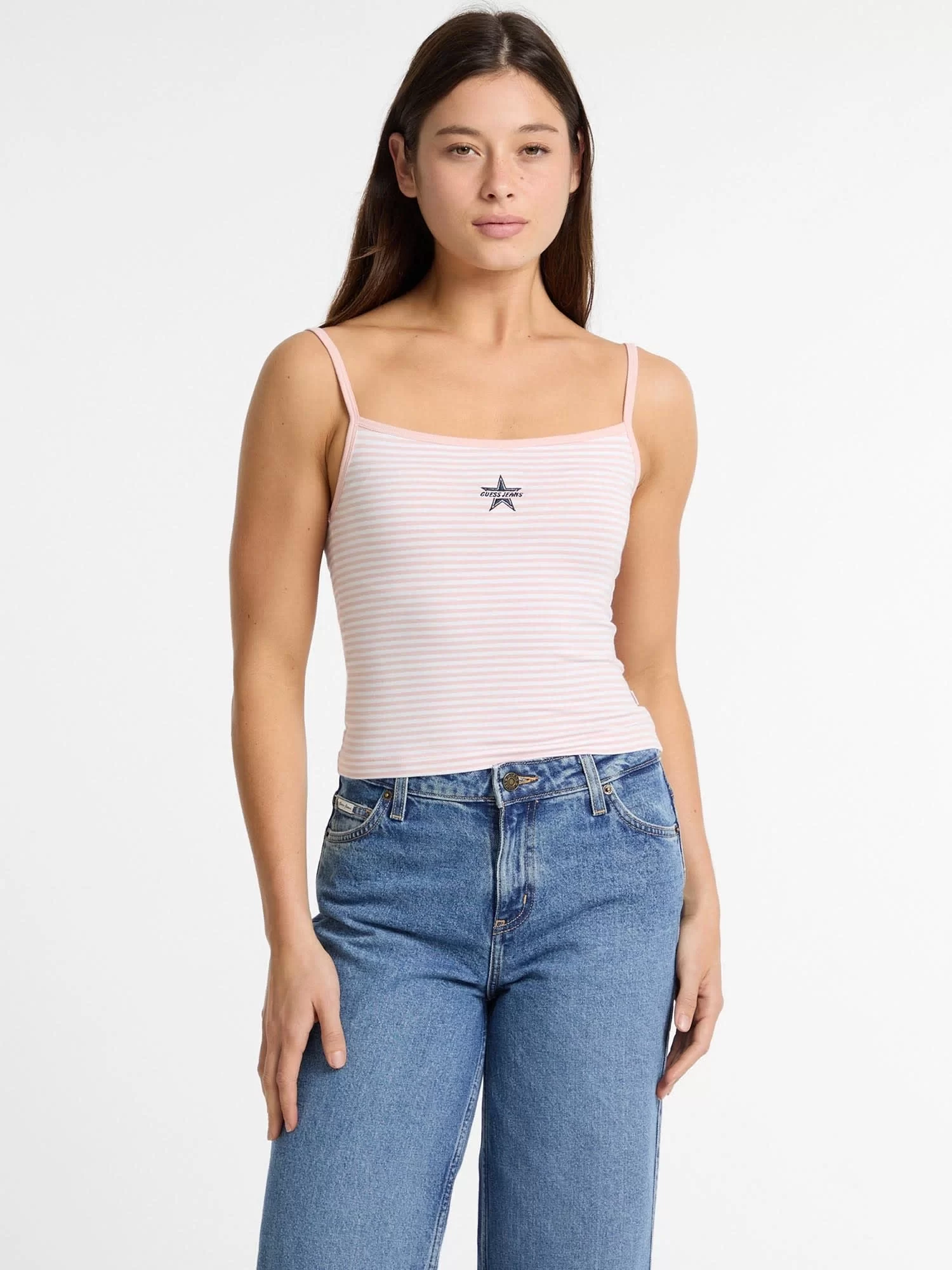 Guess jeans Gj Emb Star Tank Top Strıped Kadın Pembe Atlet W5GP35KCIE1-S61H