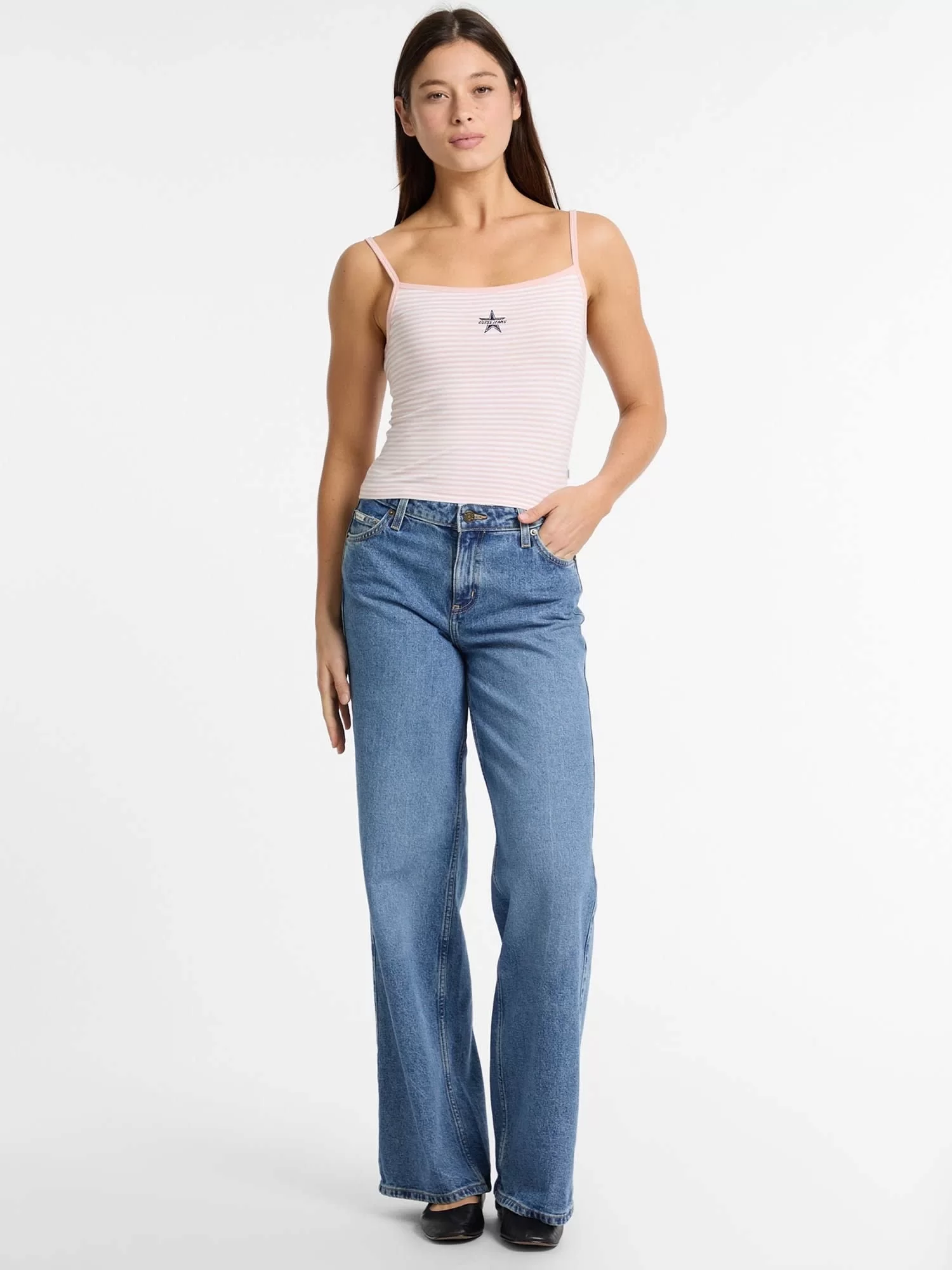 Guess jeans Gj Emb Star Tank Top Strıped Kadın Pembe Atlet W5GP35KCIE1-S61H
