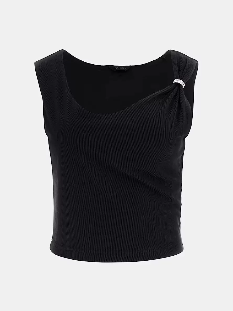 Guess Aımee Ss Jewel Drap Top Kadın Siyah Bluz W5GP22KAQL2-JBLK