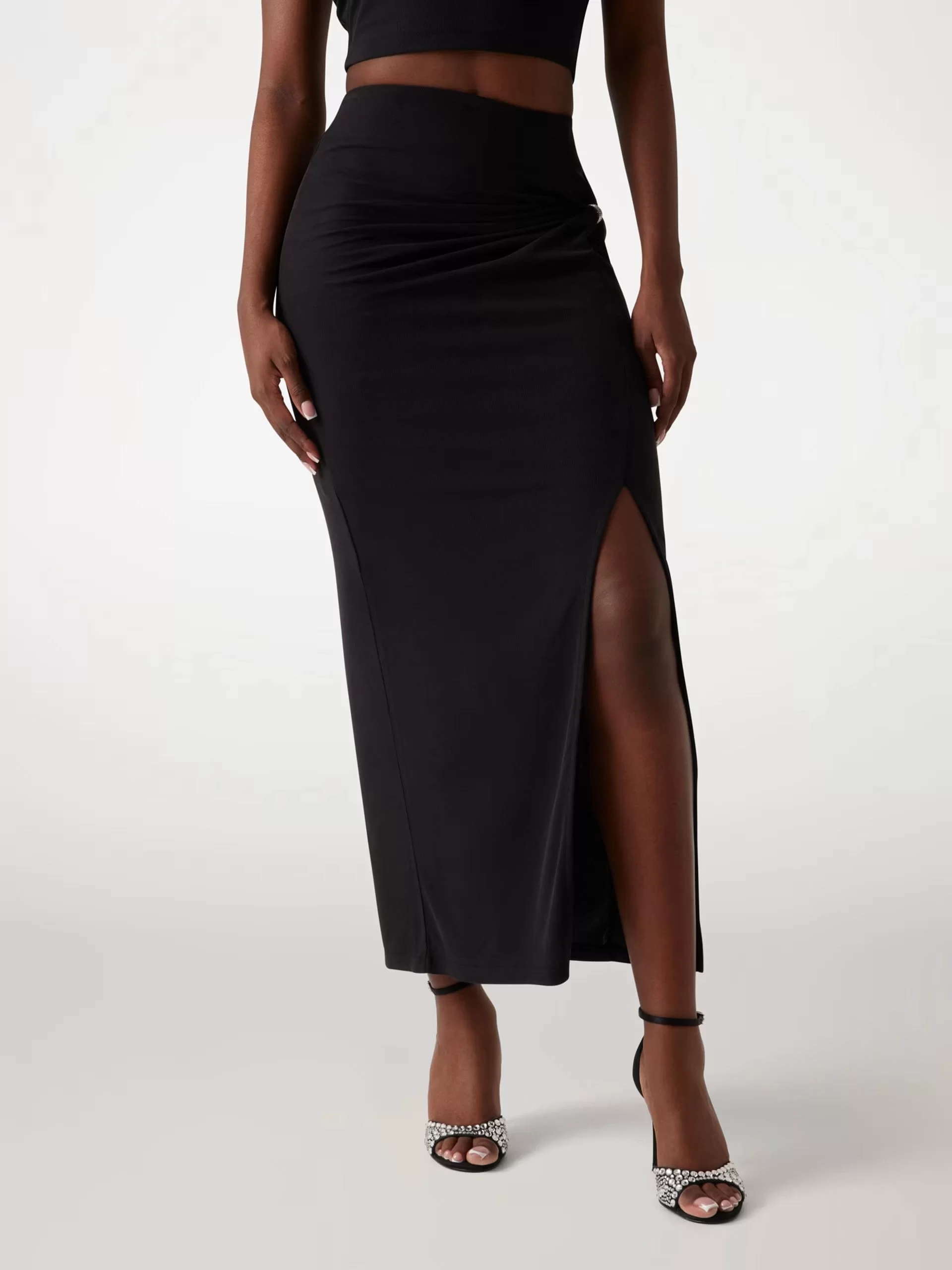 Guess AIMEE JEWEL DRAP SKIRT Kadın Siyah Etek W5GD0EKAQL2-JBLK