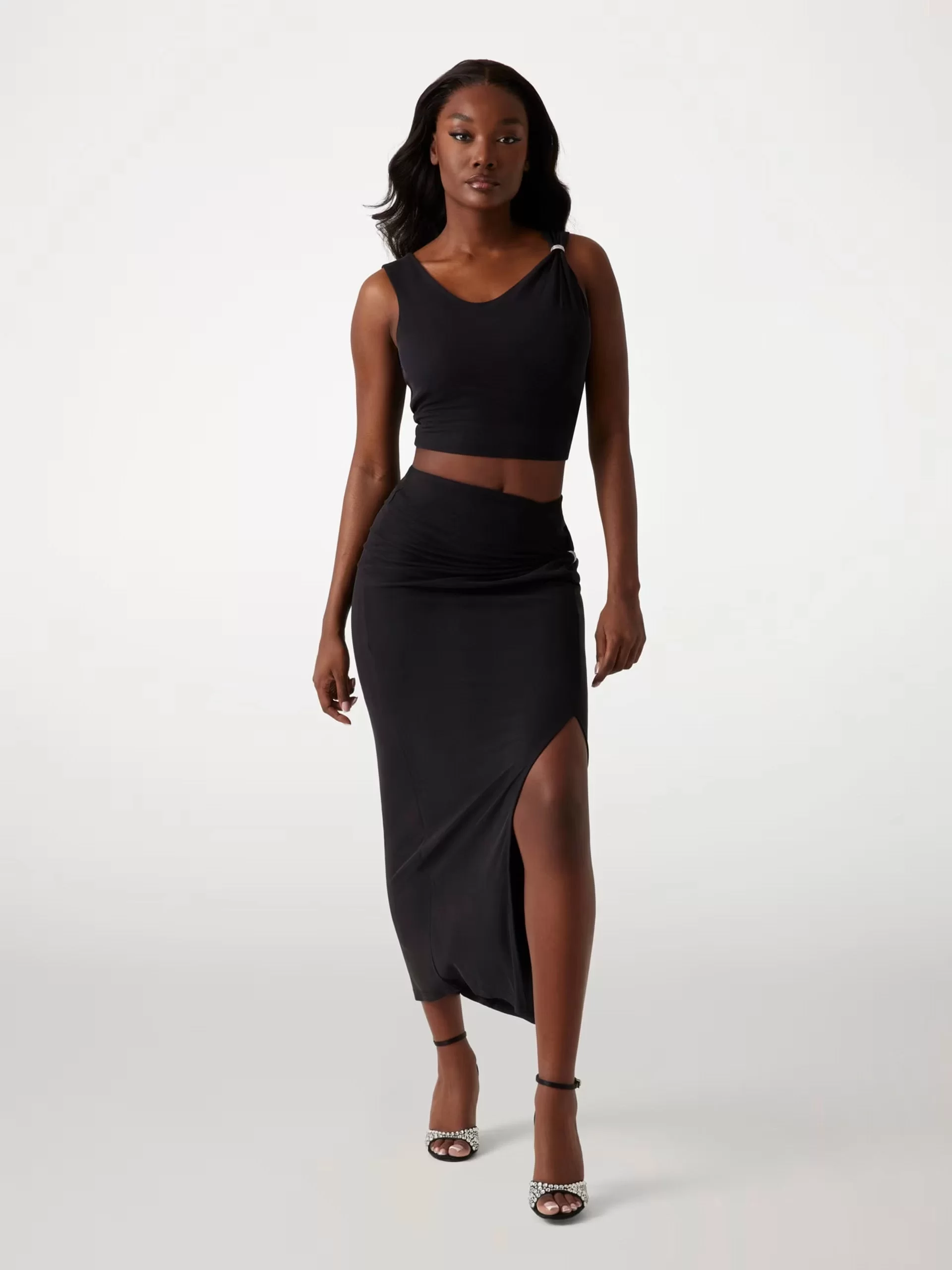 Guess AIMEE JEWEL DRAP SKIRT Kadın Siyah Etek W5GD0EKAQL2-JBLK