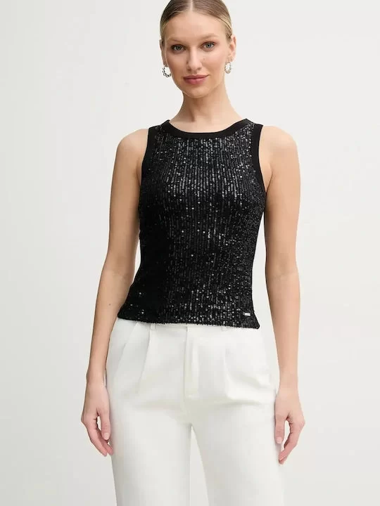 Guess ALEXIA SEQUINS TANK TOP Kadın Siyah Atlet W5GP06KCS10-JBLK