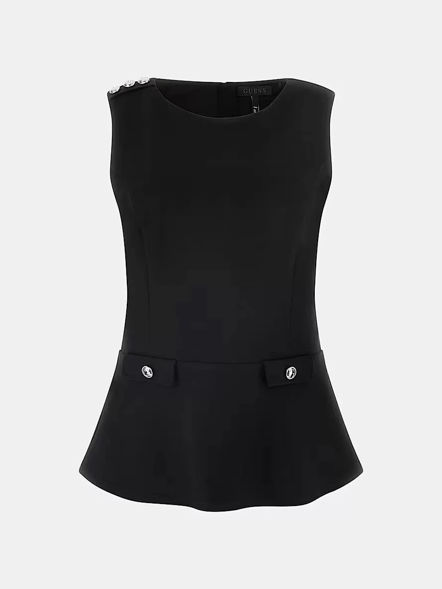 Guess AMBRE PEPLUM TOP Kadın Siyah Bluz W5GP54KCBO2-JBLK