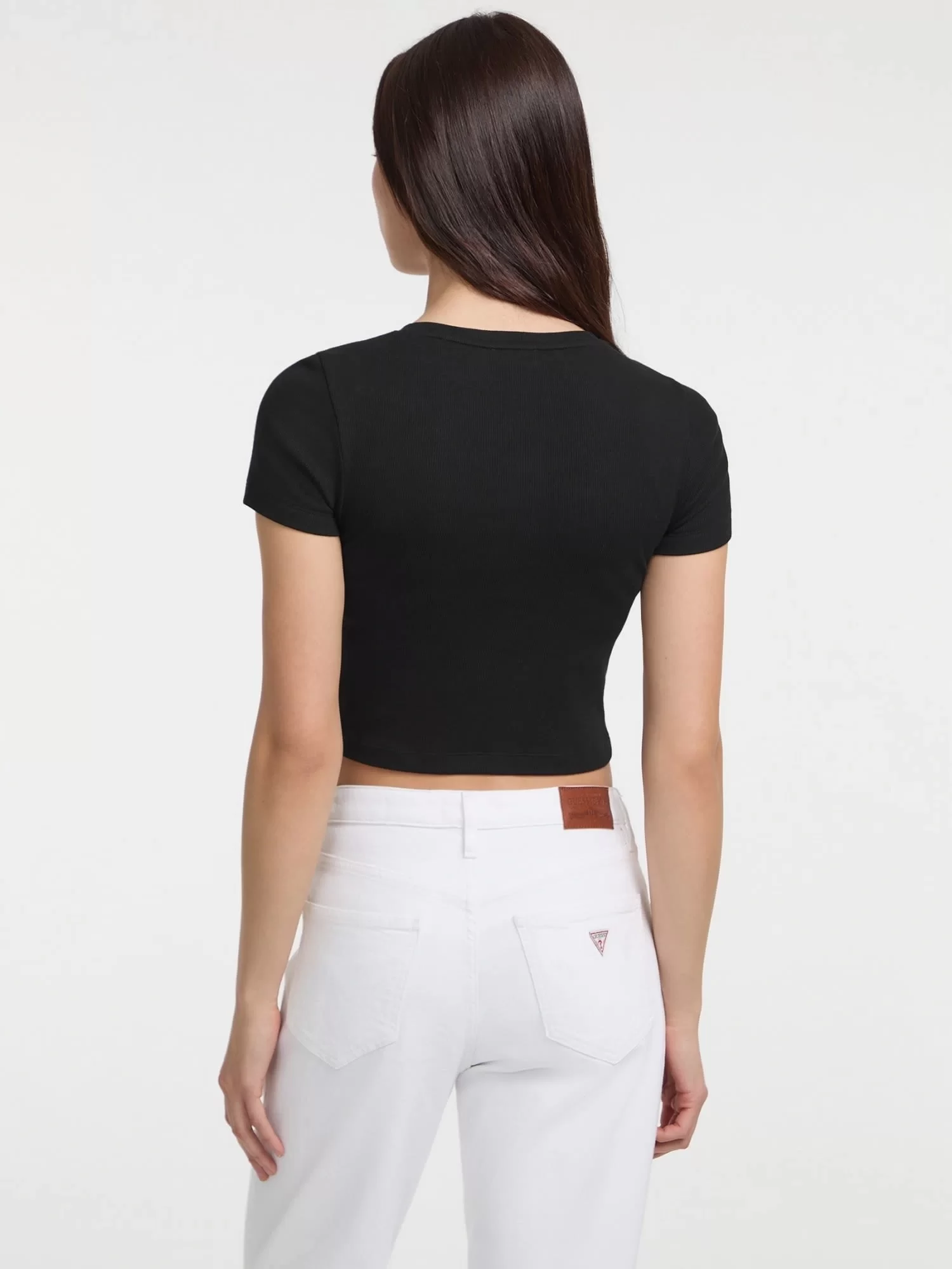 Guess Jeans GJ SL CN SNAP EMBRO SLIM TOP Kadın Siyah T-shirt W5GP27KA0H1-JBLK