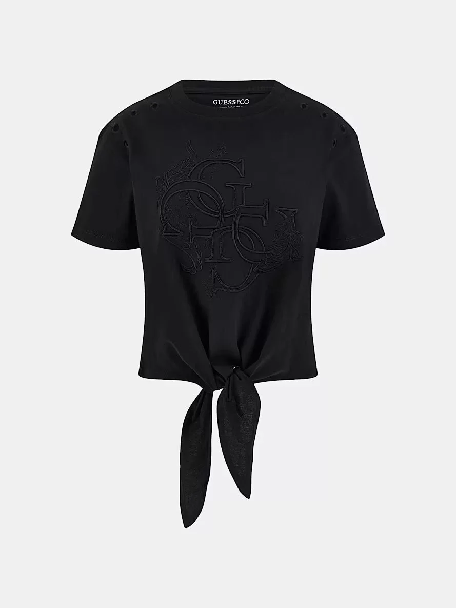 Guess CN SS EYELET TONE ON TONE TEE Kadın Siyah Crop W5GI18I3Z14-JBLK