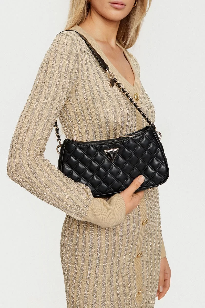 Guess Gıully Top Zıp Shoulder Bag Kadın Siyah Omuz Çantası HWQG8748160-BLA