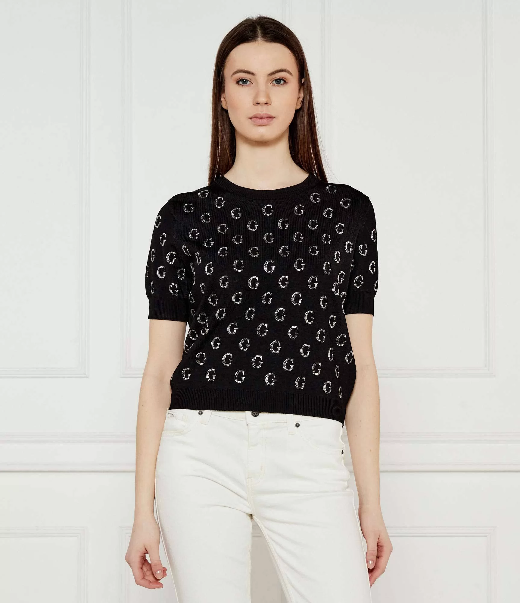 Guess JASMINE G CN SS BOXY SWTR Kadın Siyah Kazak W5GR05Z3D60-JBLK