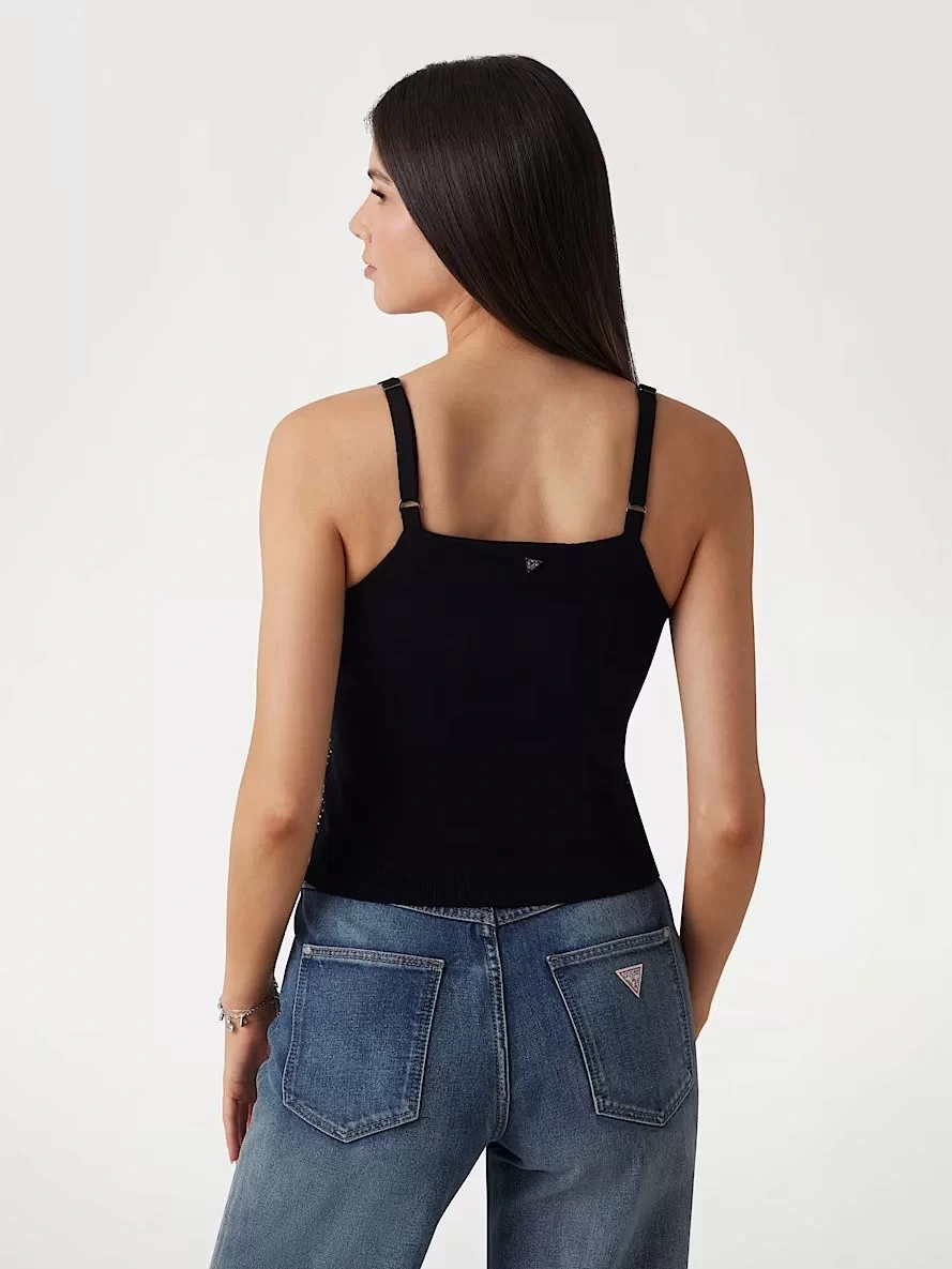 Guess Khloe Rhınestones Tank Swtr Kadın Siyah Atlet W5GR47Z3MN2-JBLK