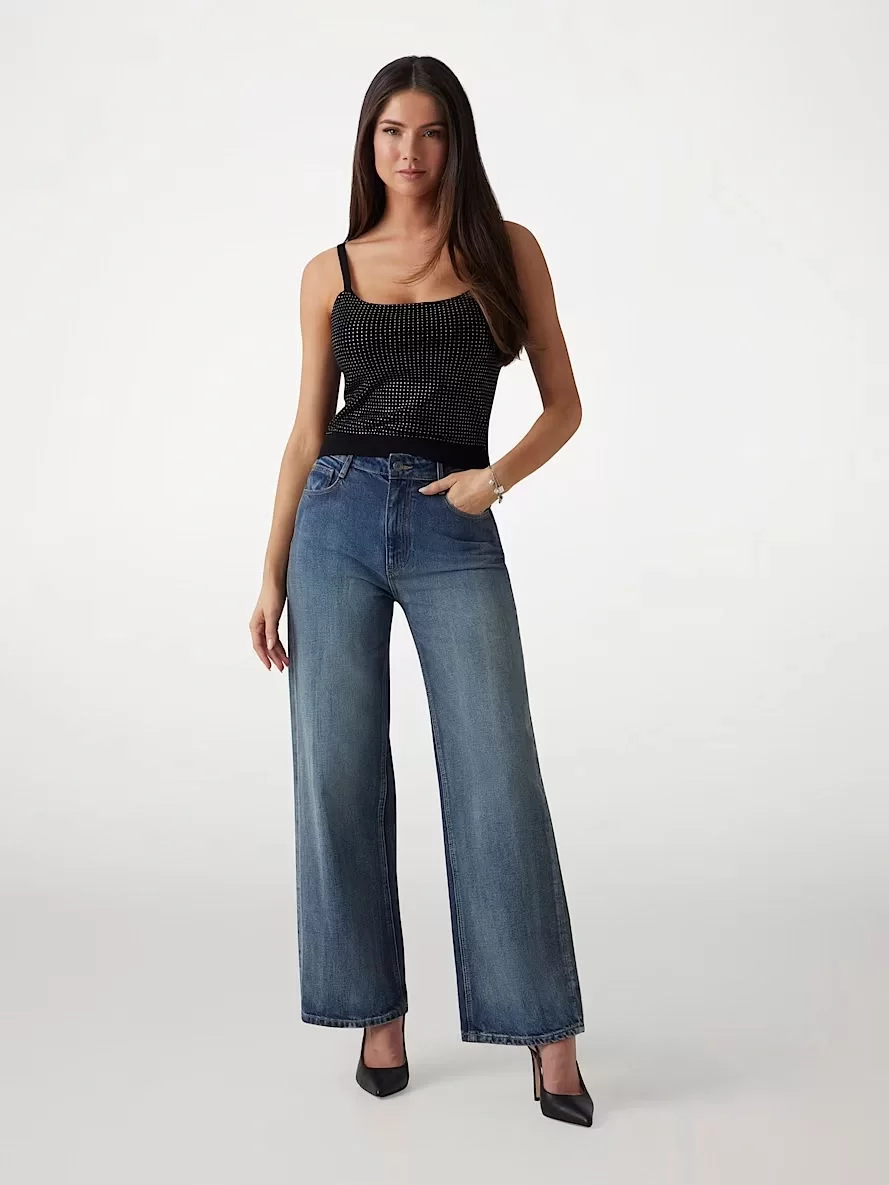 Guess Khloe Rhınestones Tank Swtr Kadın Siyah Atlet W5GR47Z3MN2-JBLK