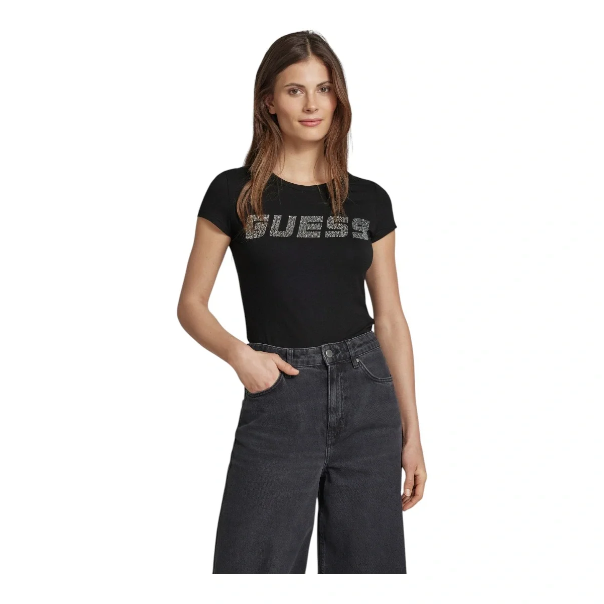Guess NEW KIARA SS T-SHIRT Kadın Siyah T-shirt V5GI20J1314-JBLK