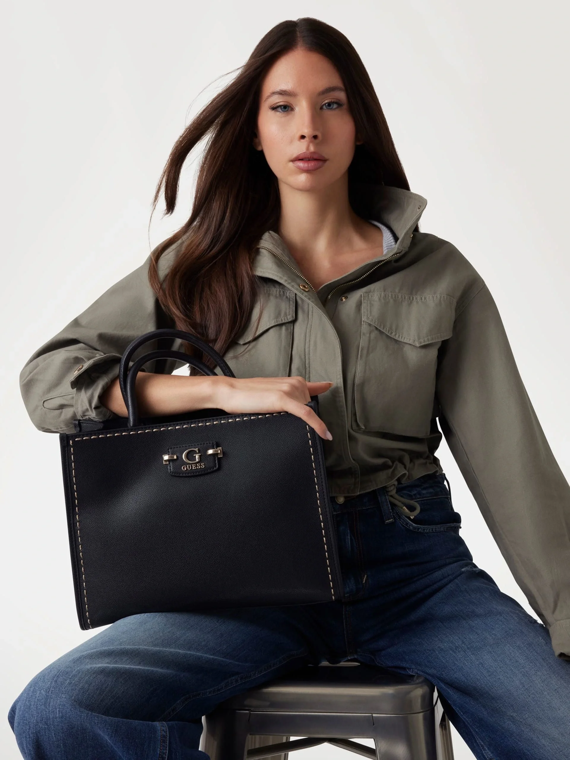 Guess NASTRA 2 COMP TOTE Kadın Siyah El Çantası HWBG9637220-BLA