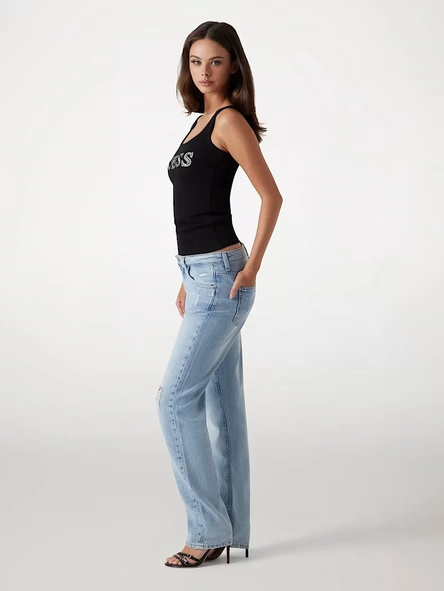 Guess SL EMBELLISHED LOGO  TANK TOP Kadın Siyah Atlet W5GP29KA0H1-JBLK