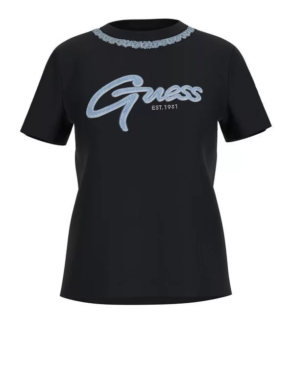 Guess CN SS JEANS CHAIN TEE Kadın Siyah T-shirt W5GI03I3Z14-JBLK