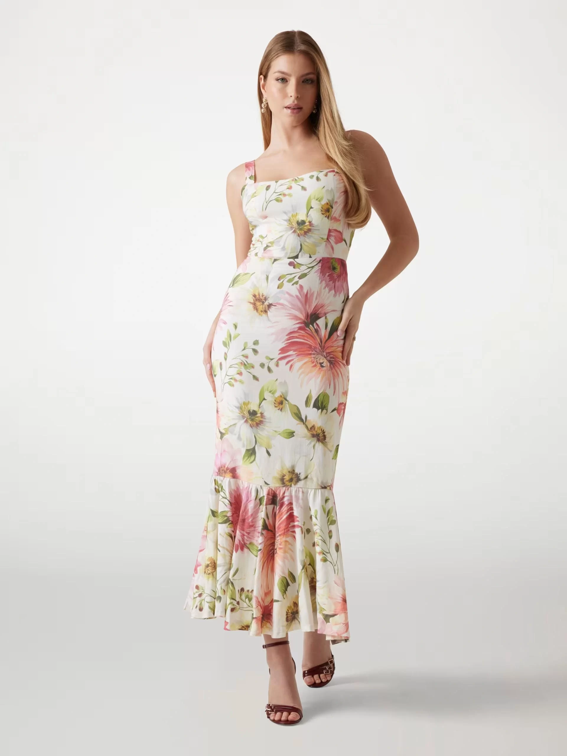 Guess FLEUR STRAPS MIDI DRESS Kadın Çok Renkli Elbise W5GK20WH4S2-P0IY