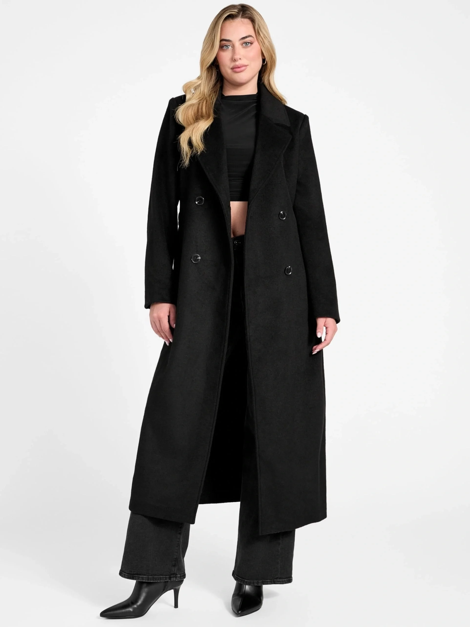Guess Lorenza Kadın Siyah Yün Karışımlı Kaban W5BL21WGVR2-JBLK