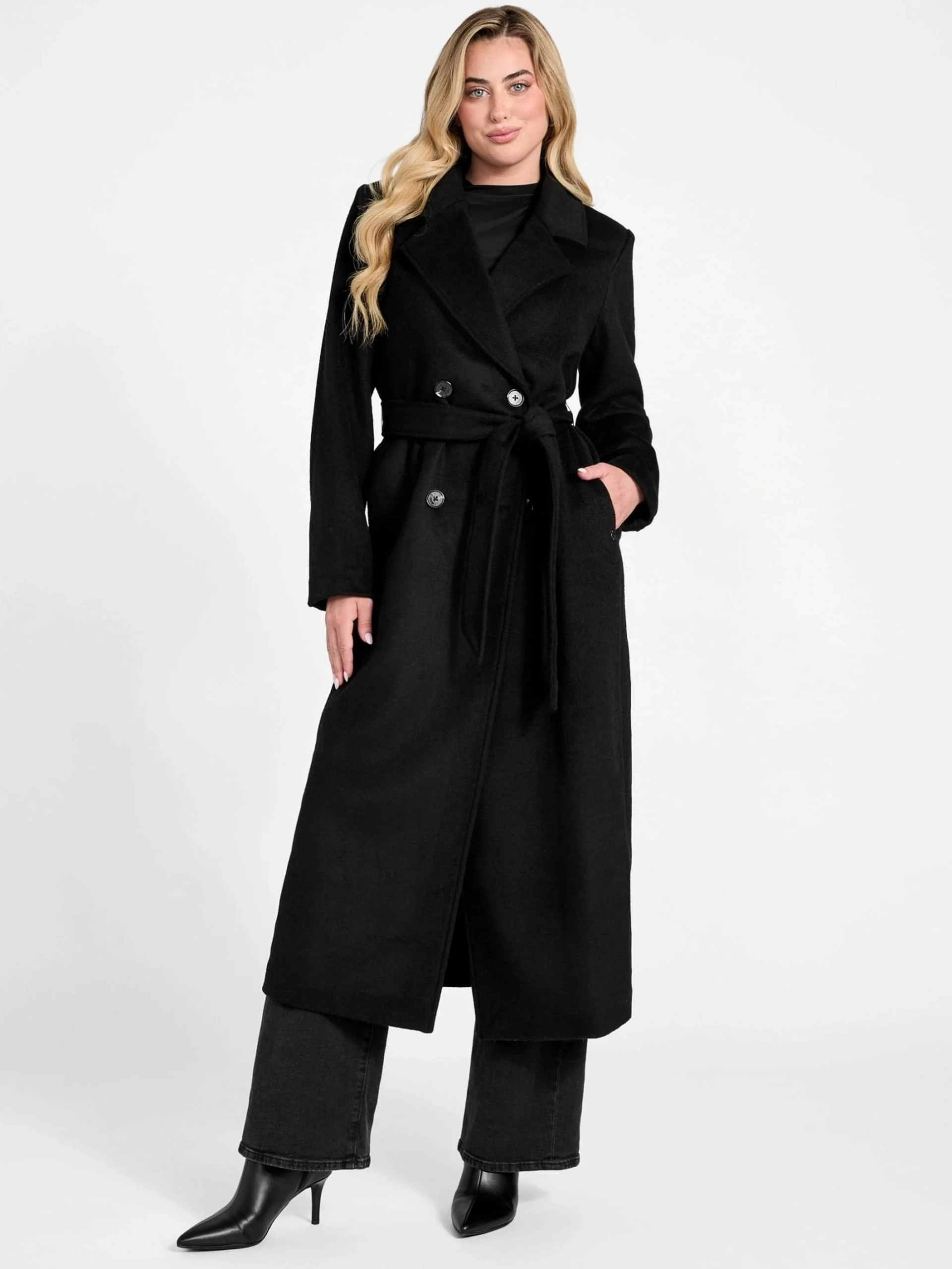Guess Lorenza Kadın Siyah Yün Karışımlı Kaban W5BL21WGVR2-JBLK