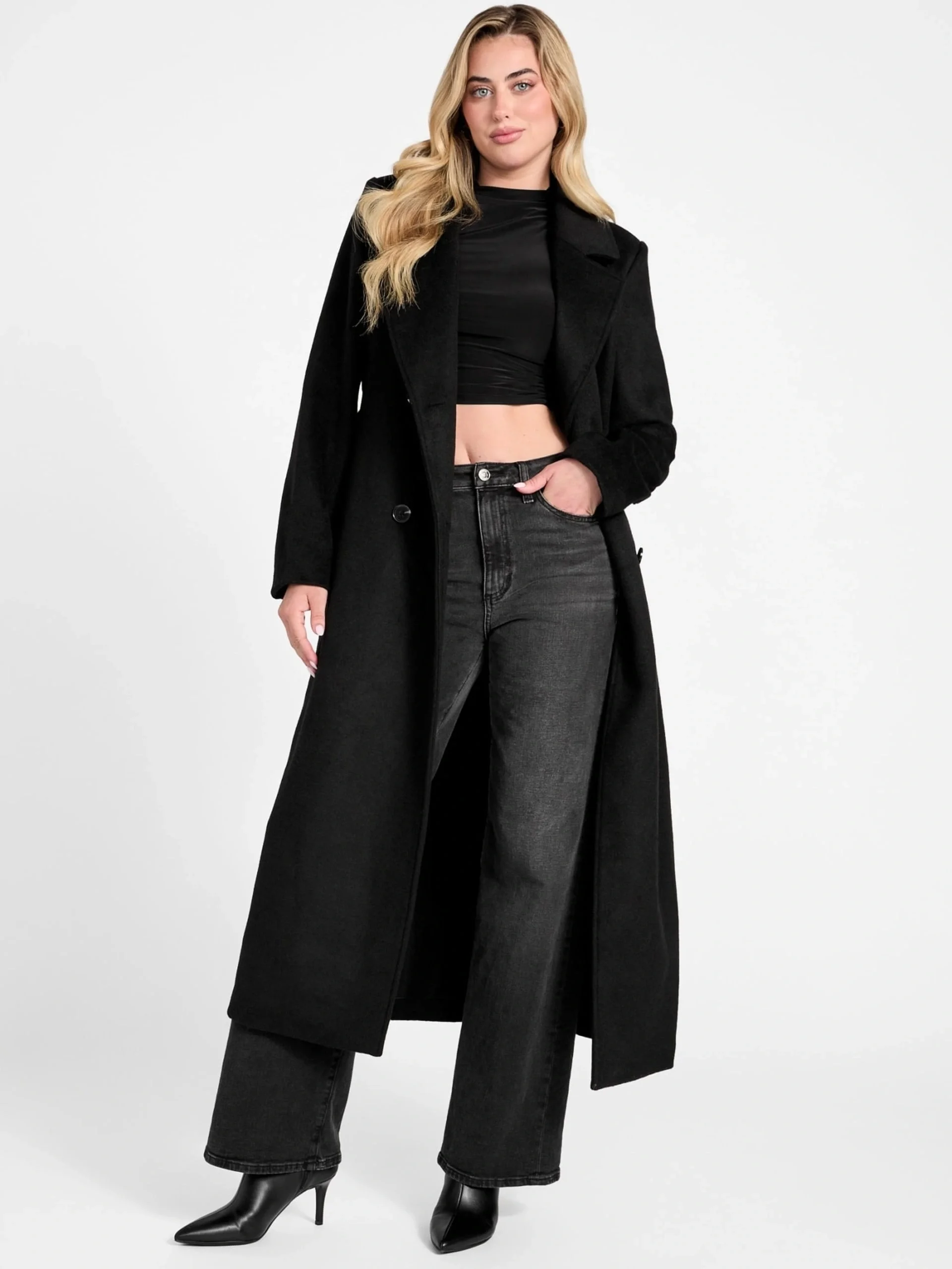 Guess Lorenza Kadın Siyah Yün Karışımlı Kaban W5BL21WGVR2-JBLK
