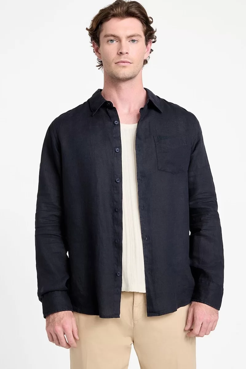 Guess LS NAPA LINEN SHIRT Erkek Mavi Gömlek M5GH73WH3J0-F73J