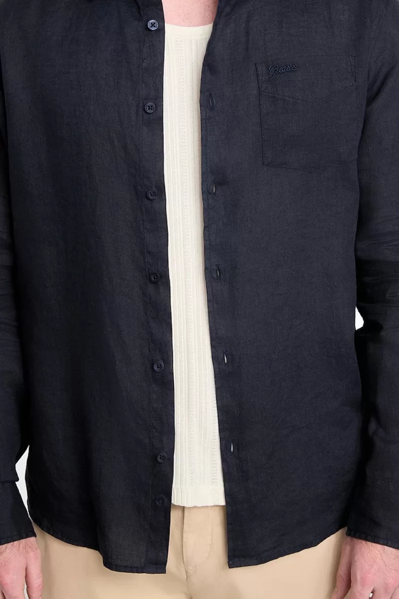 Guess LS NAPA LINEN SHIRT Erkek Mavi Gömlek M5GH73WH3J0-F73J