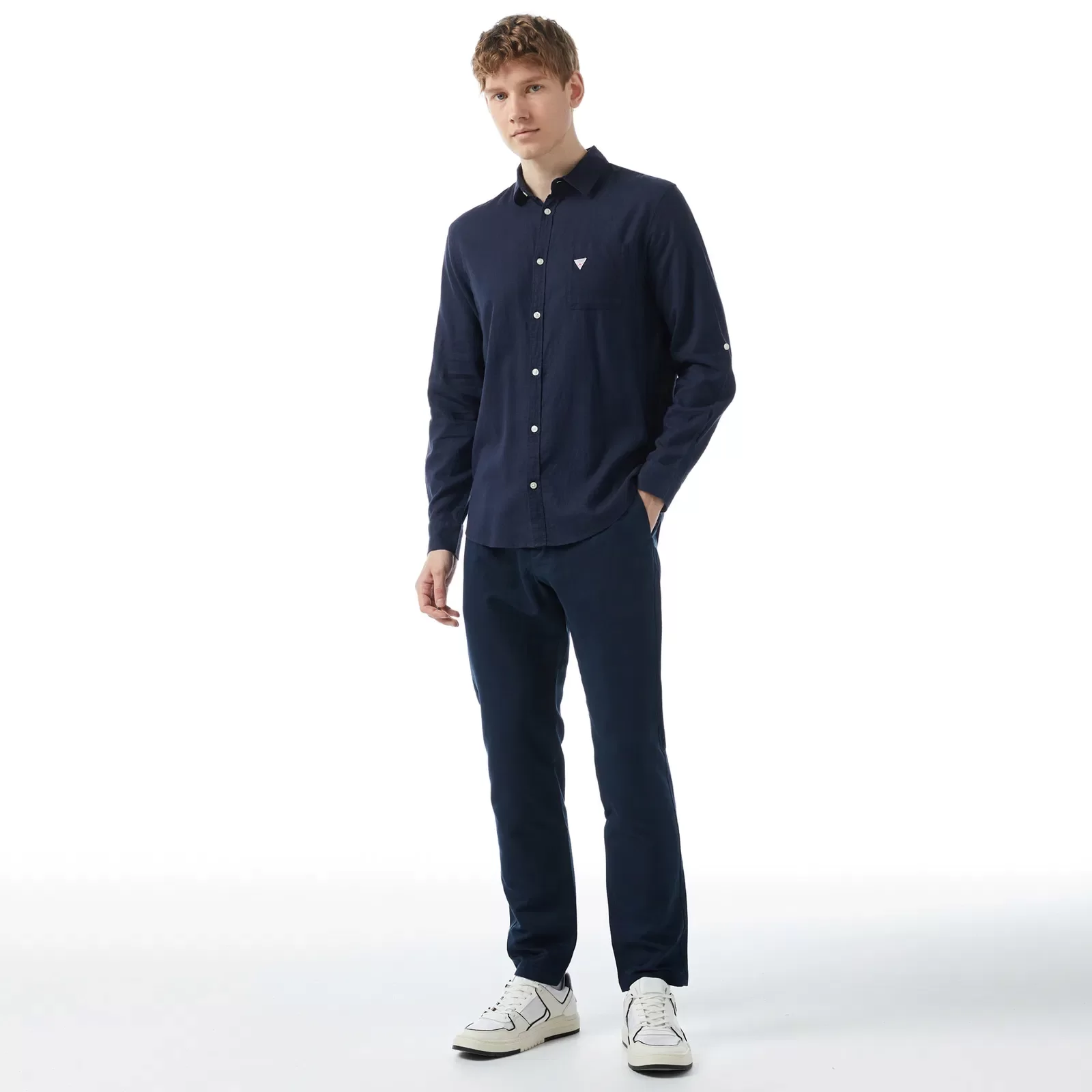 Guess LS ROLL-UP SHIRT Erkek Lacivert Gömlek F4GH00WG3L0-G7V2