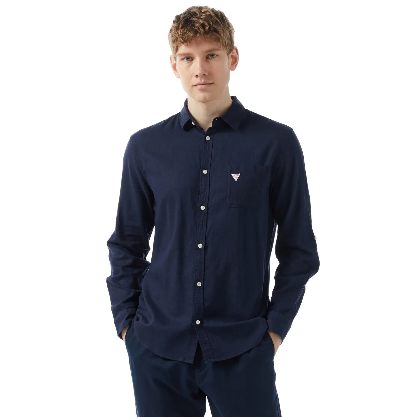 Guess LS ROLL-UP SHIRT Erkek Lacivert Gömlek F4GH00WG3L0-G7V2