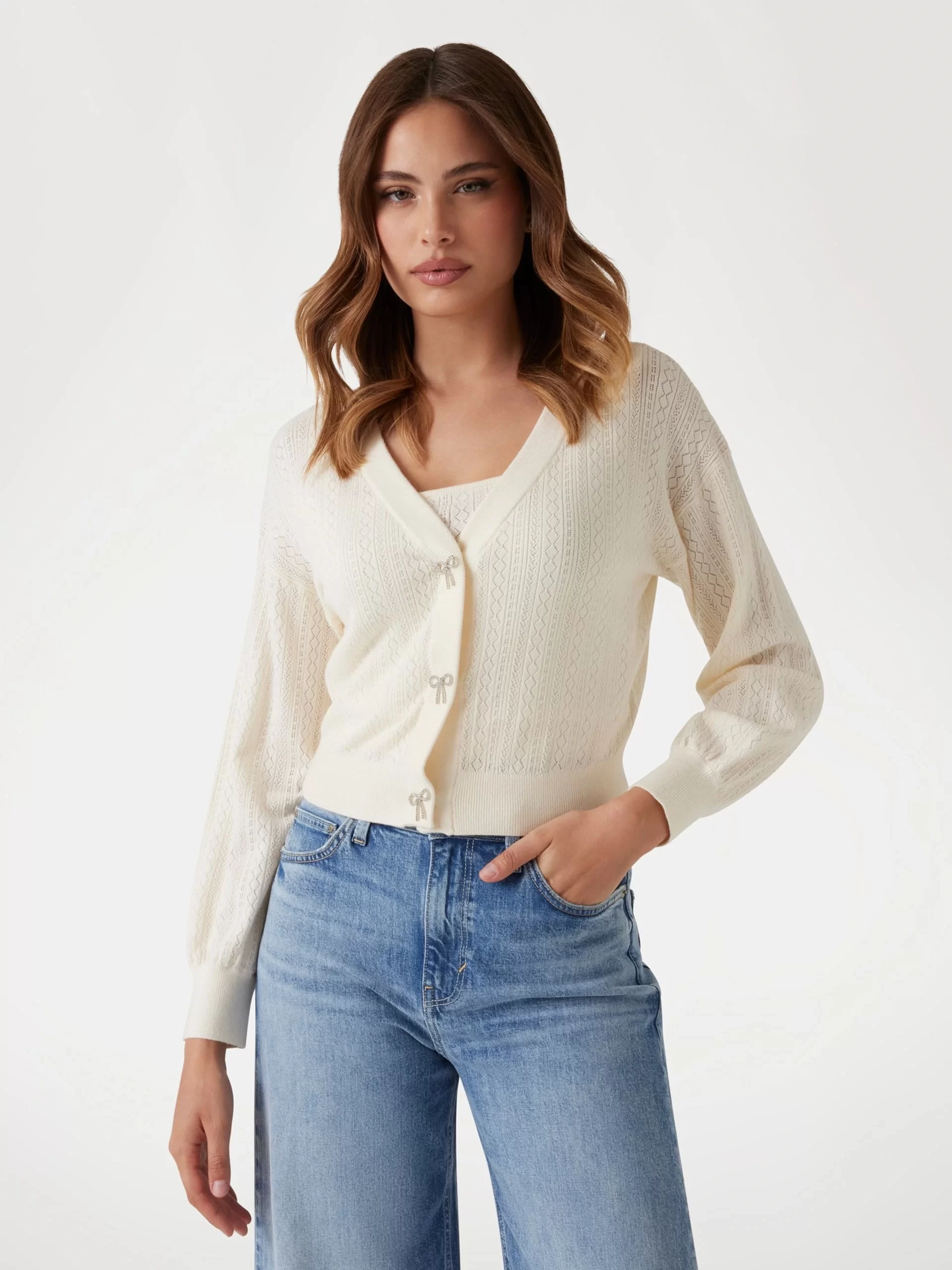 Guess Lyla Kadın Beyaz Triko Hırka W5YR01Z2ZK2-G012