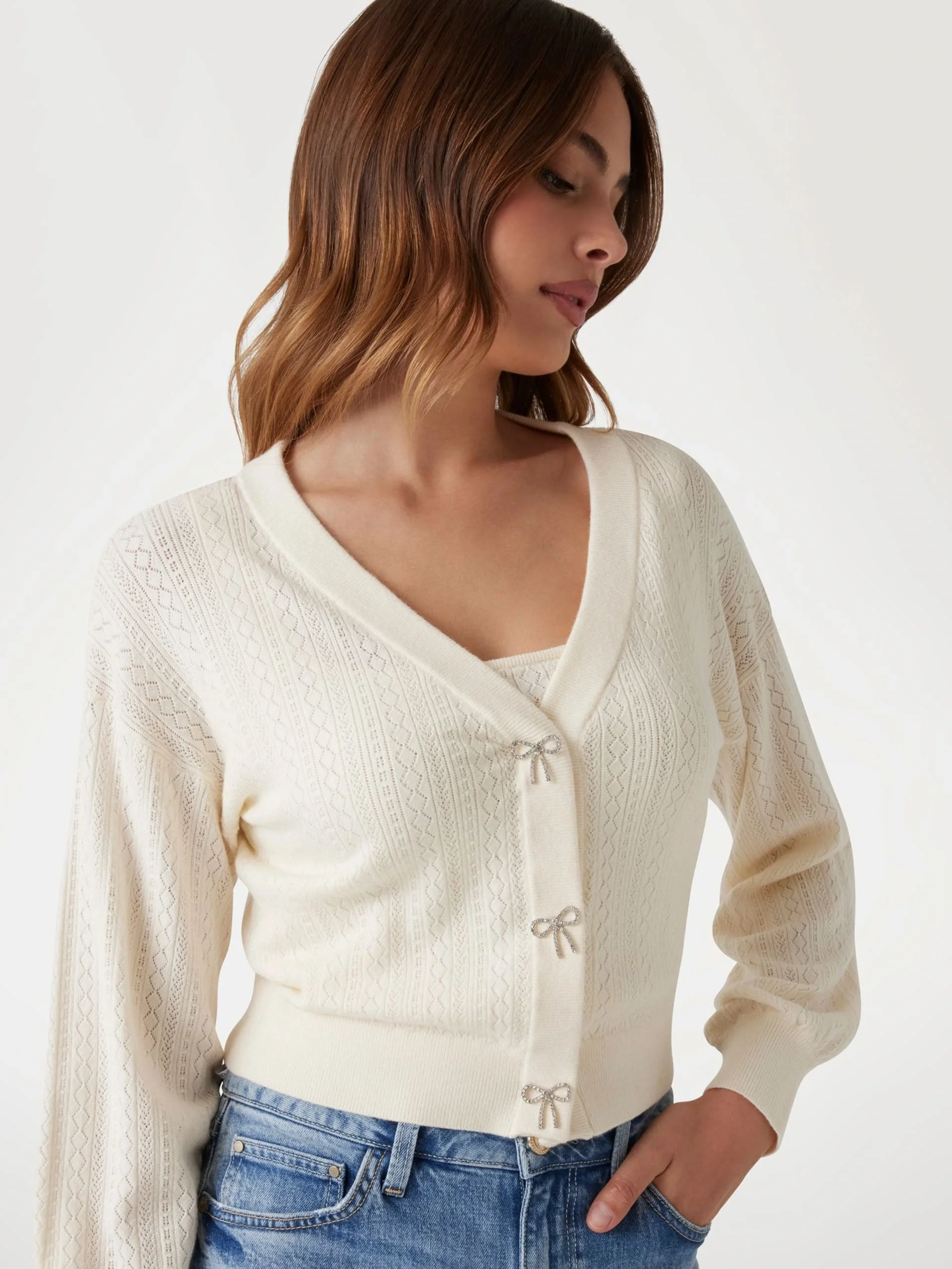 Guess Lyla Kadın Beyaz Triko Hırka W5YR01Z2ZK2-G012