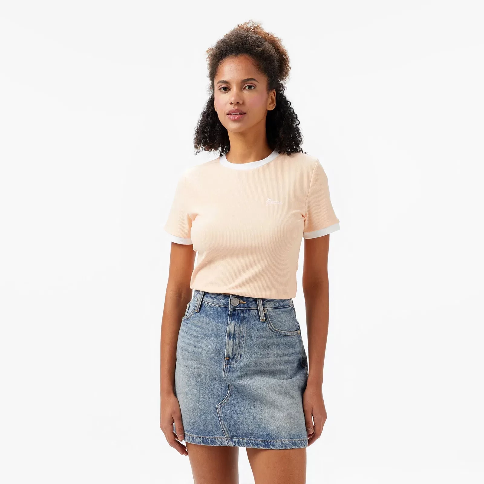 Guess MARIGOLD RIB SS TEE Kadın Pembe T-shirt V5GP08KCRN2-G6J4