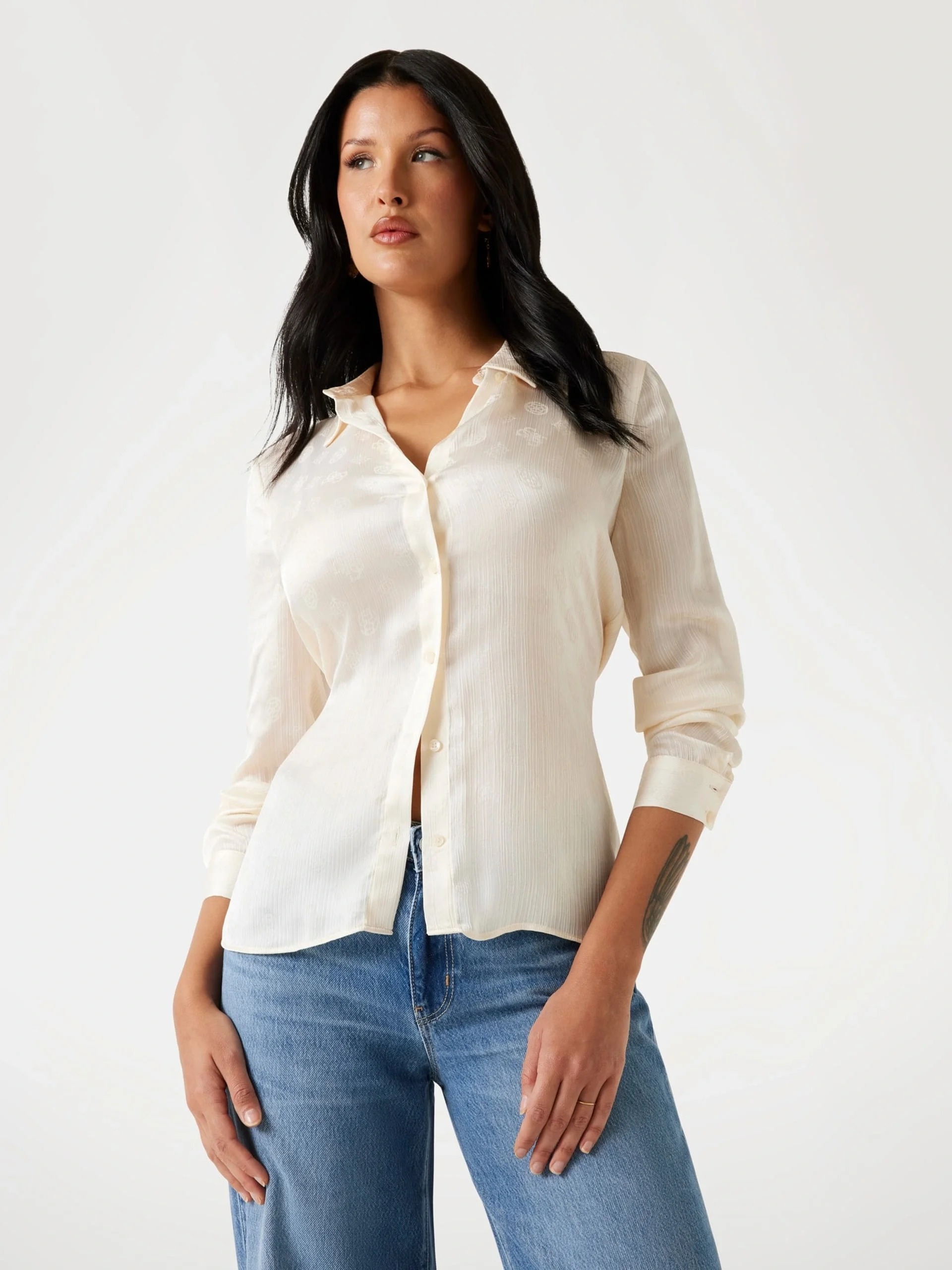 Guess Marthe Kadın Krem Relaxed Fit Gömlek W5YH1AWHCR2-G1F7