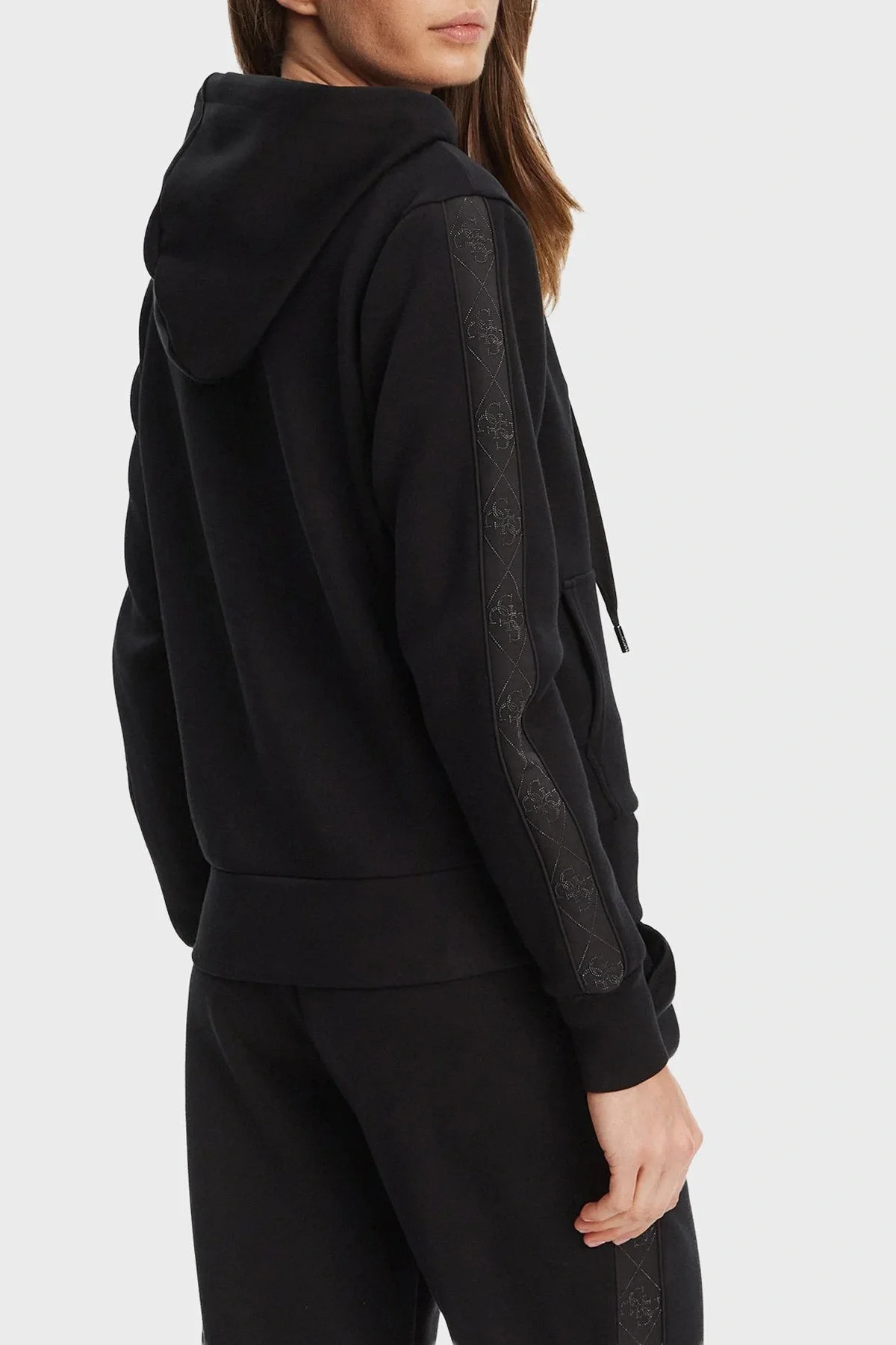 Guess New Hooded Kadın Siyah Scuba Sweatshirt W5YQ05KBYE2-JBLK