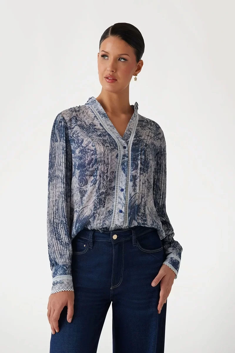 Guess NEW JOSETTE LS TOP Kadın Mavi Gömlek W5RH16WDW82-P7VG